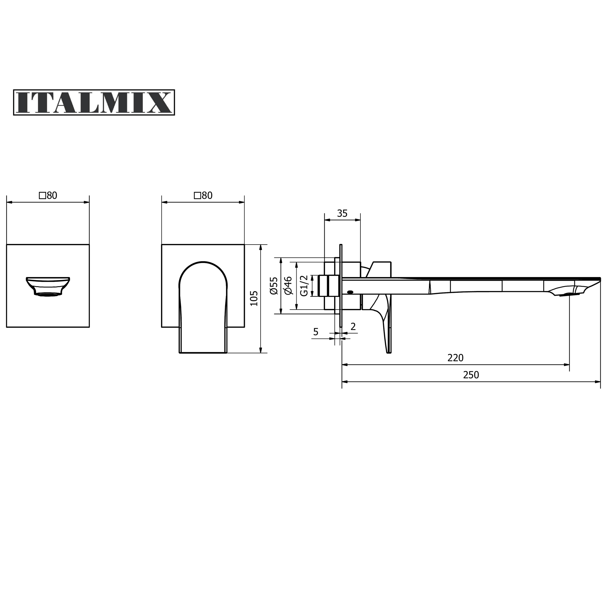 Miscelatore monocomando doccia incasso cromo (Cod. ON0500) - Italmix Unica