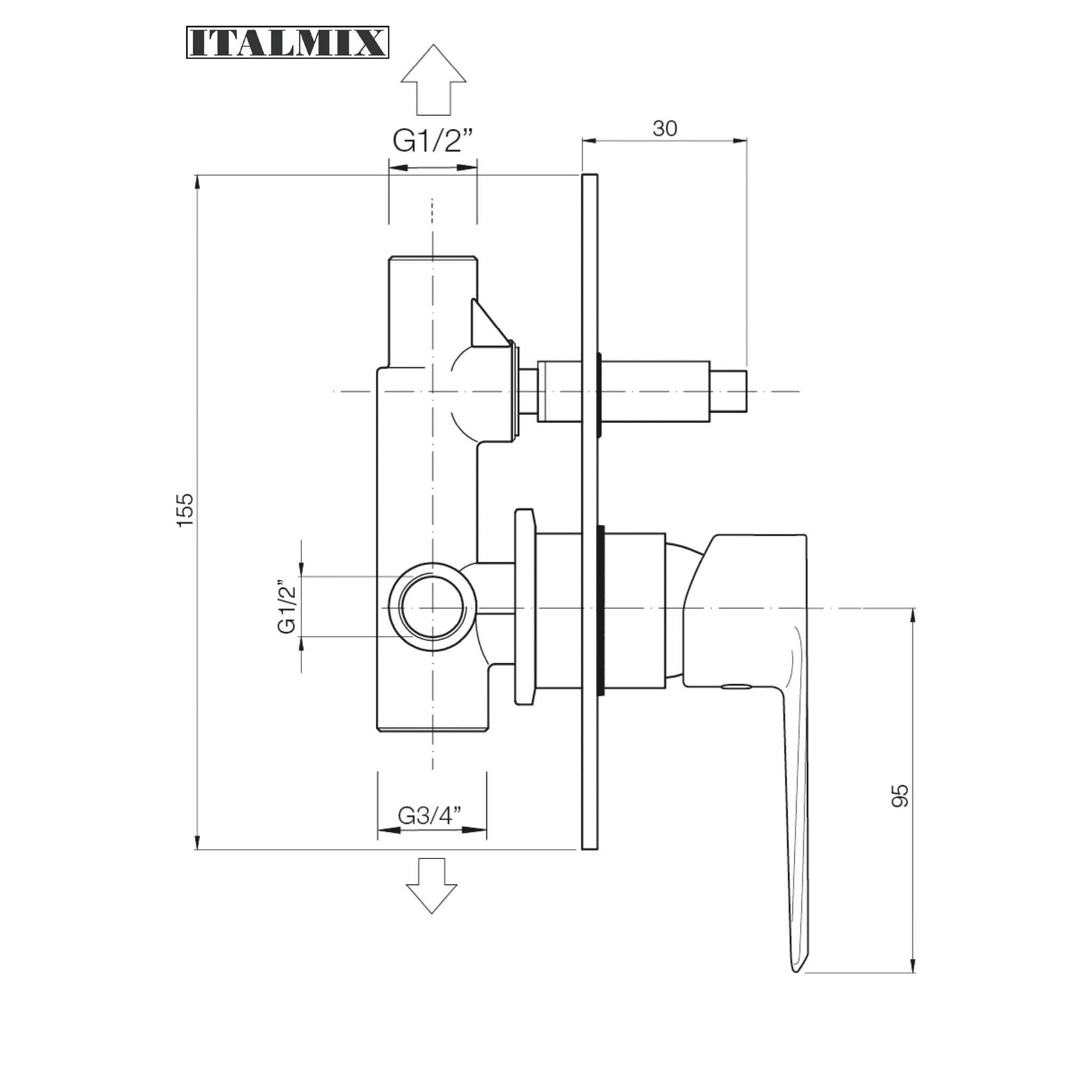 Miscelatore monocomando doccia incasso con deviatore cromo (Cod. ON0560) - Italmix Unica