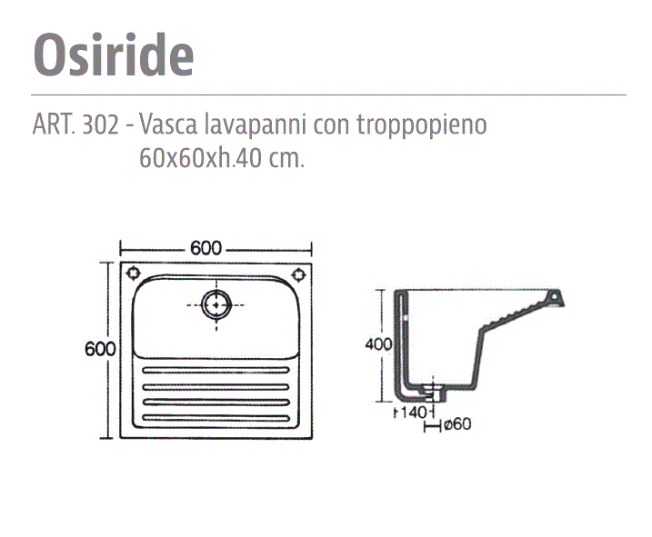 Lavatoio in Ceramica con Strofinatoio Osiride 60x60 (Art. 302) - Ceramiche Affatato