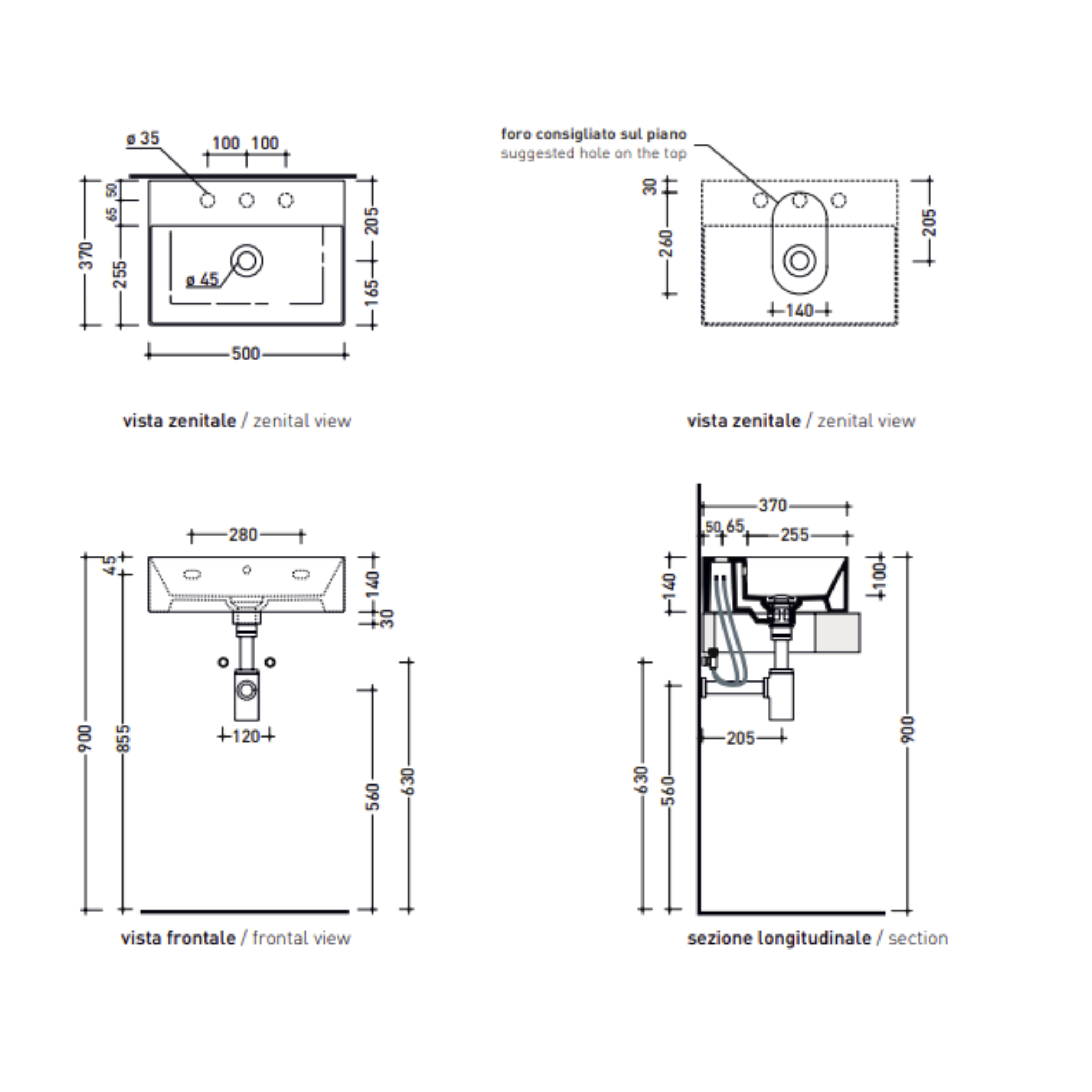 Flaminia APPLIGHT 50 Lavabo 50×37 cm da appoggio/sospeso con piano rubinetteria AP5037