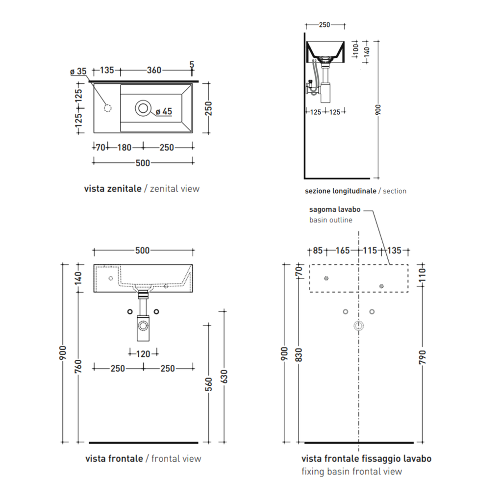 Flaminia APPLIGHT 5025SX lavabo 50×25  sospeso sinistro