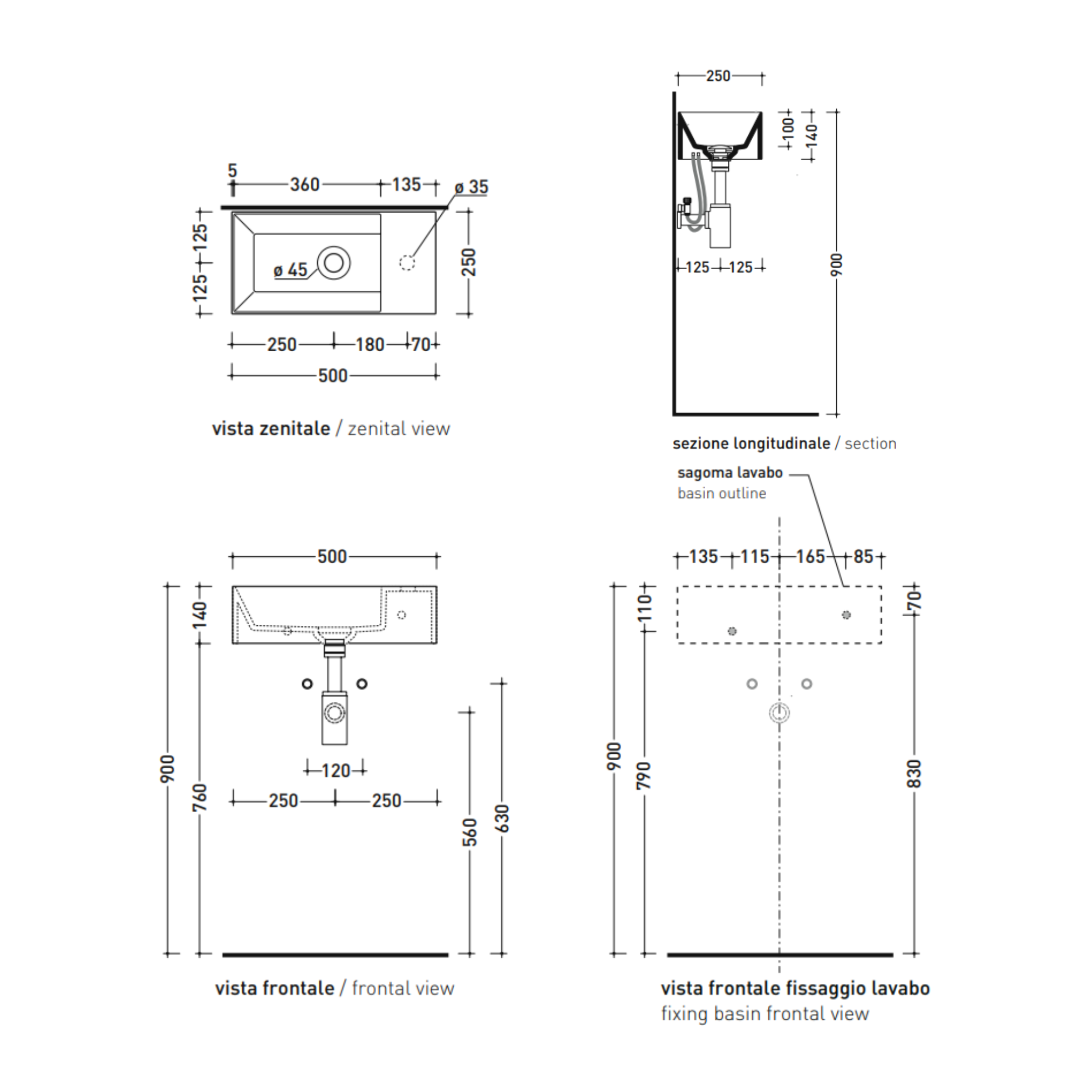 Flaminia APPLIGHT 5025DX lavabo 50×25 sospeso destro