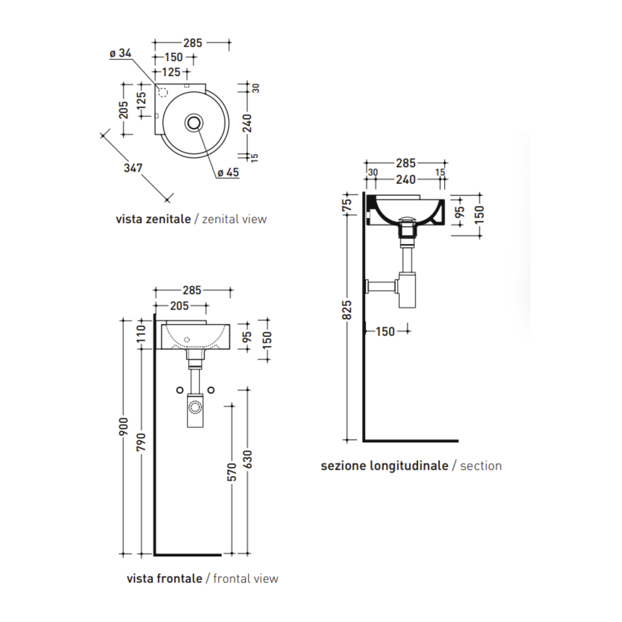 Flaminia MINI TWIN lavabo sospeso ad angolo 27 cm 5060