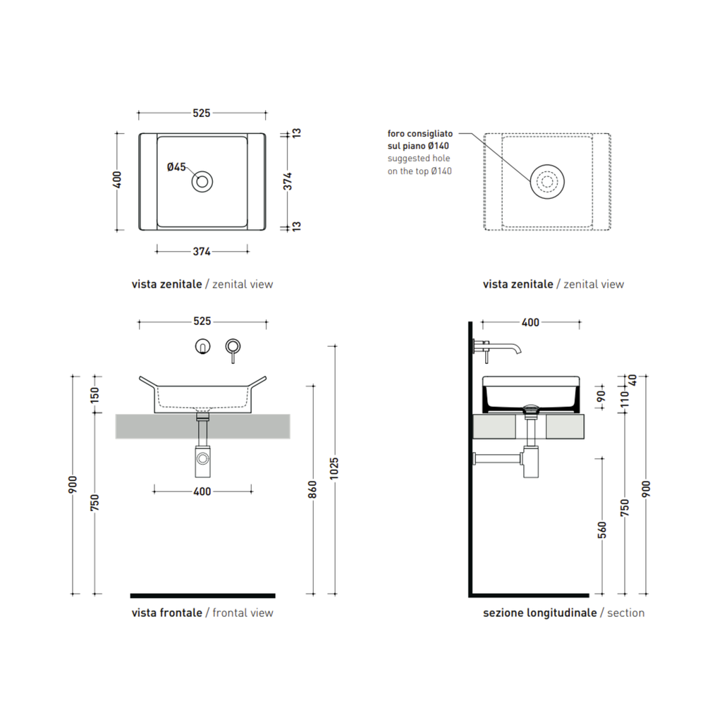 Flaminia BOX 40 Lavabo cm 40 da appoggio senza troppopieno BX40A