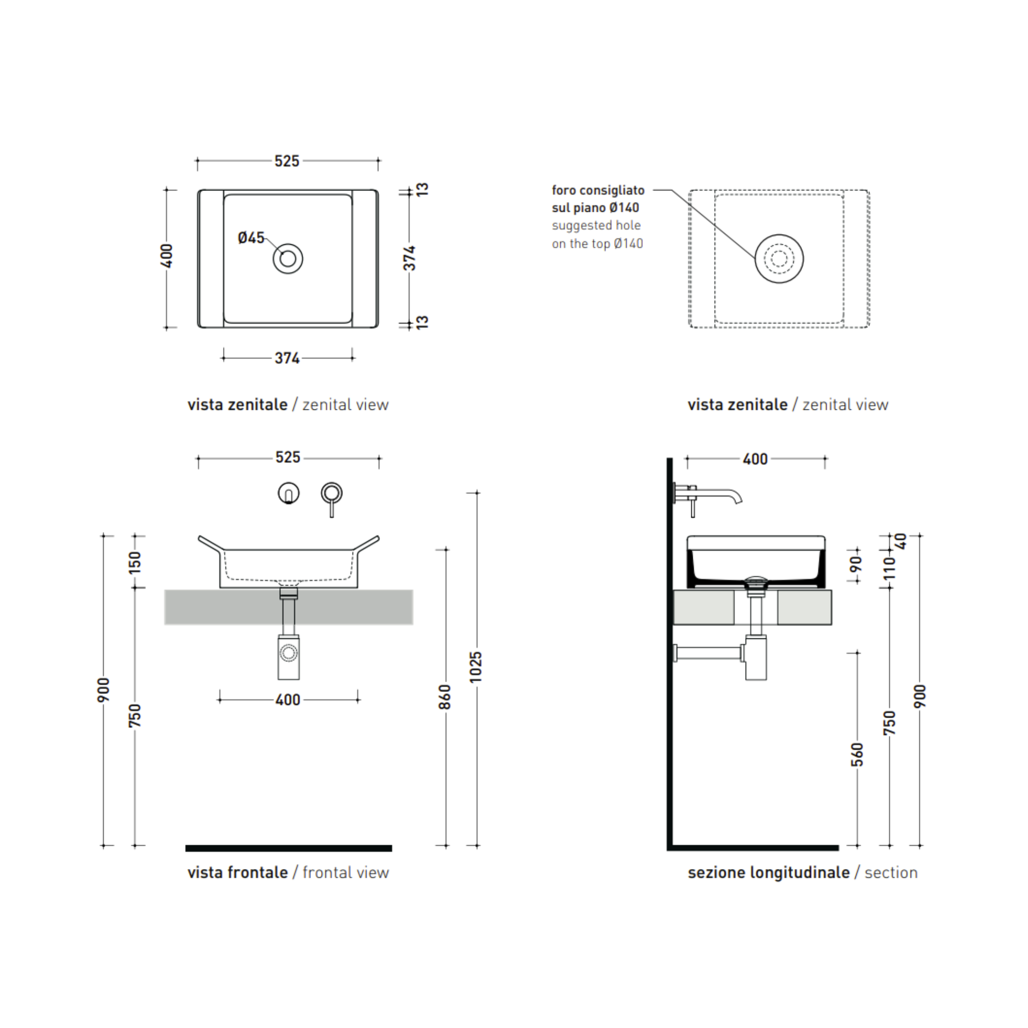 Flaminia BOX 40 Lavabo cm 40 da appoggio senza troppopieno BX40A