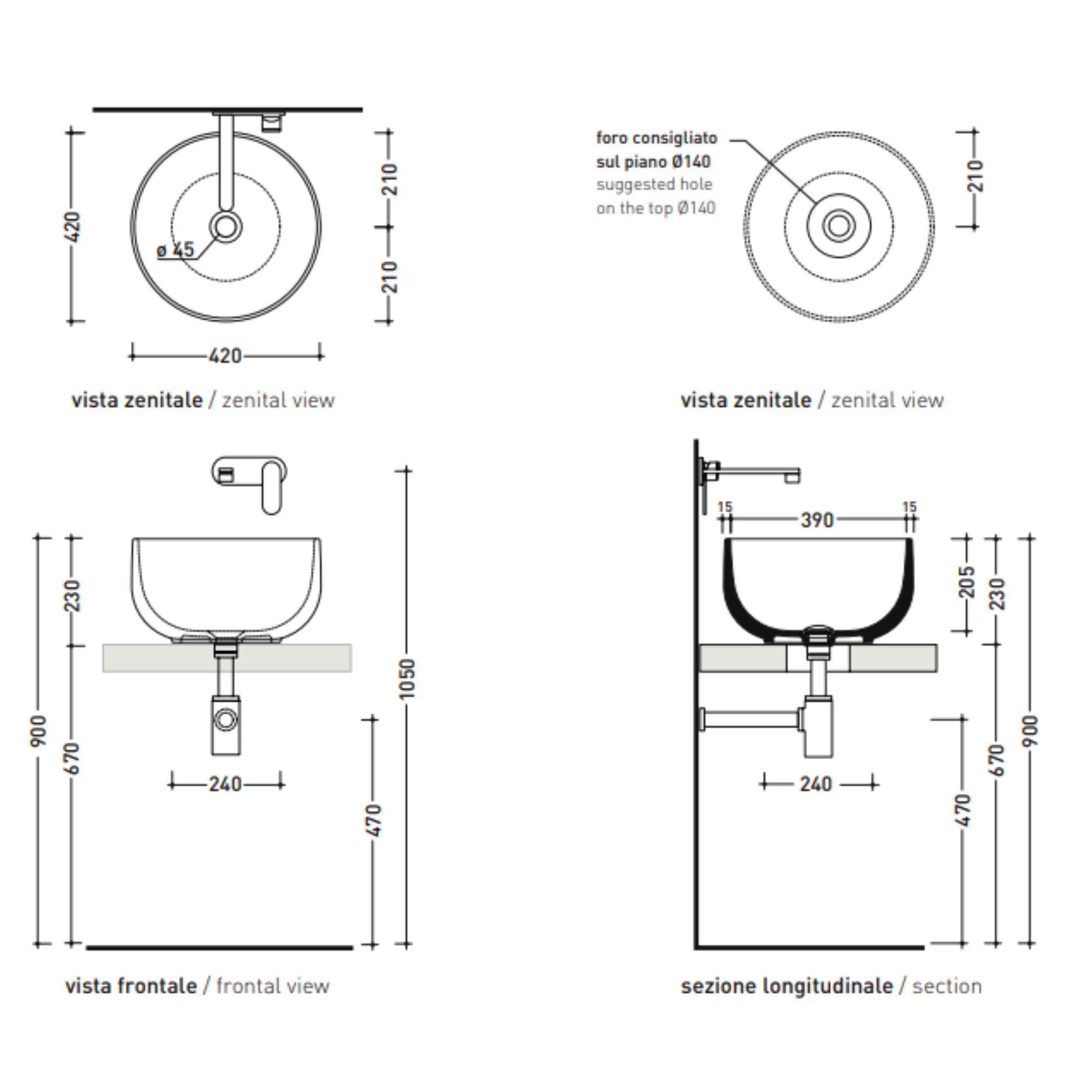 Flaminia SALTODACQUA SD42L lavabo da appoggio