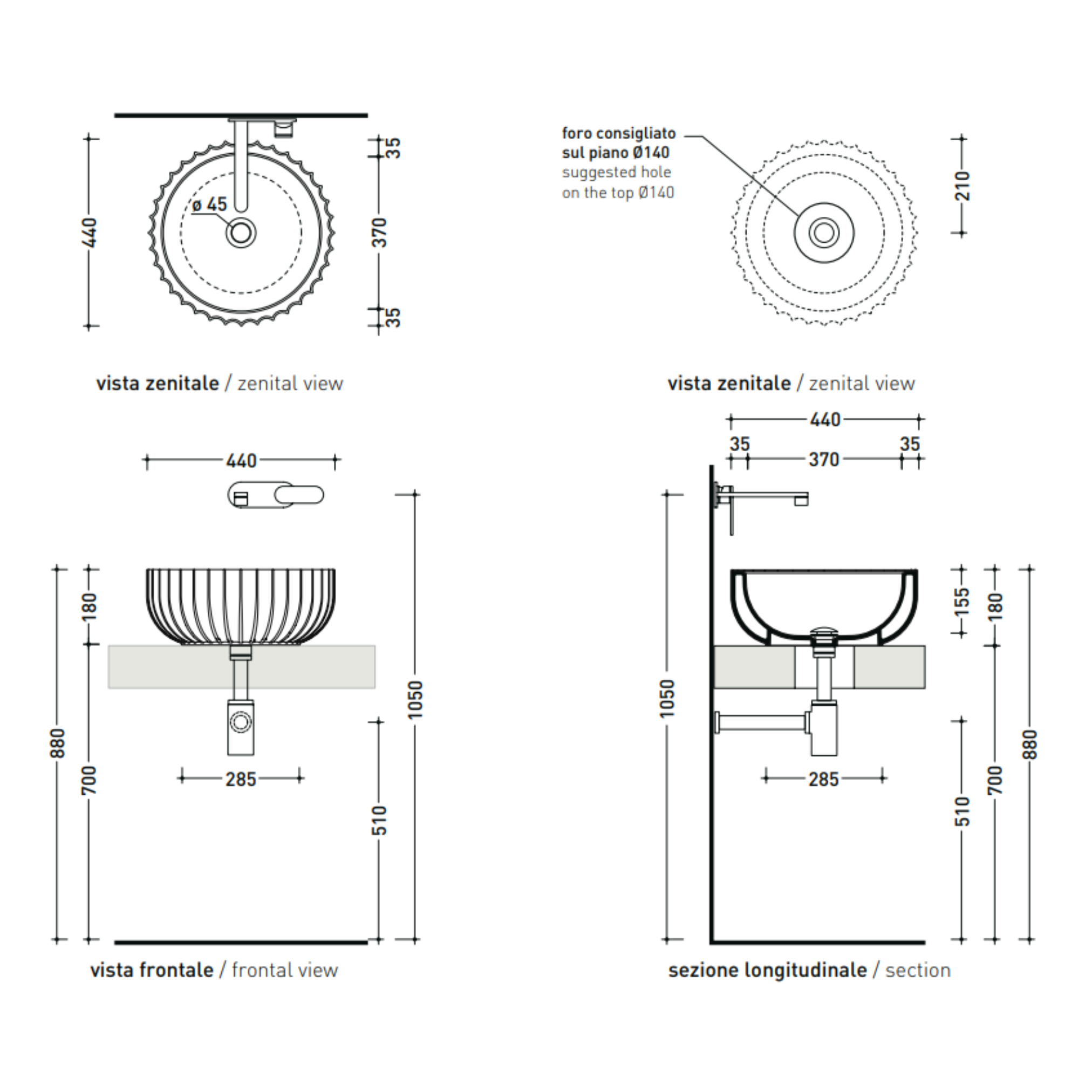 Flaminia SETTECENTO SE44A lavabo Ø44 da appoggio
