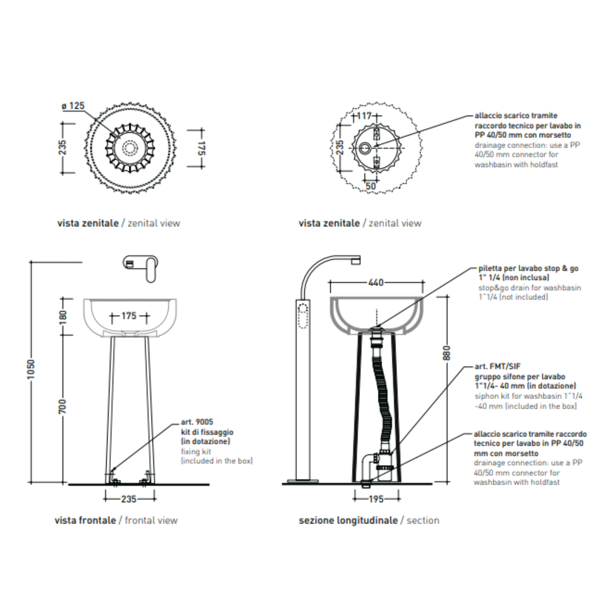Flaminia Settecento44 lavabo su colonna dm 44