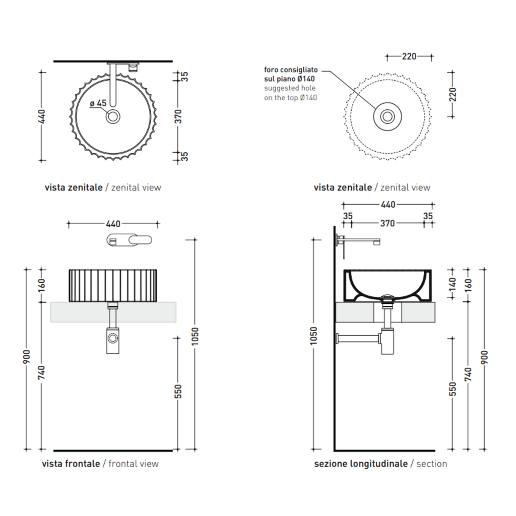 Flaminia SETTECENTO CUT SECUT lavabo Ø44 appoggio