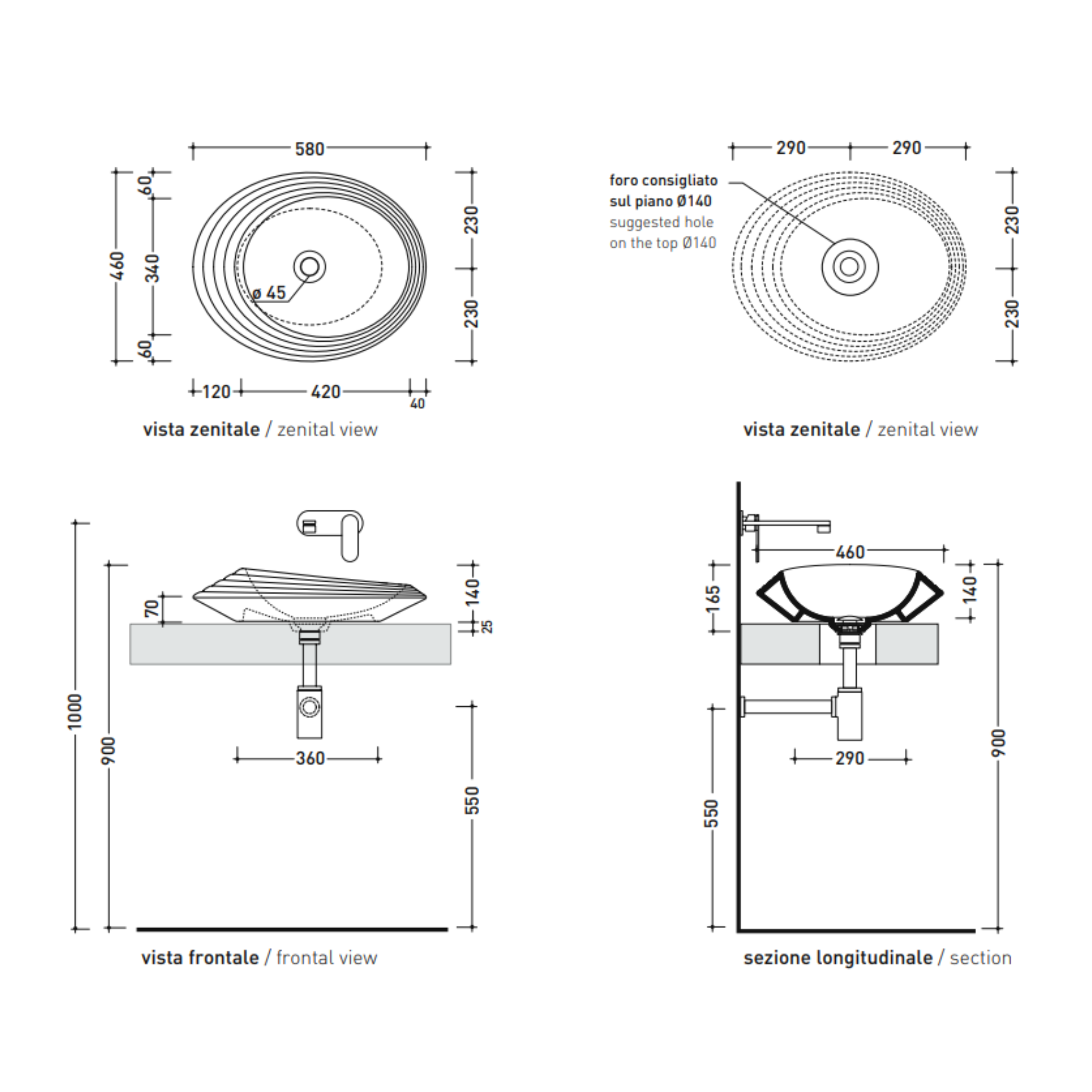Flaminia SPIRE+ 58 SP58D lavabo da appoggio