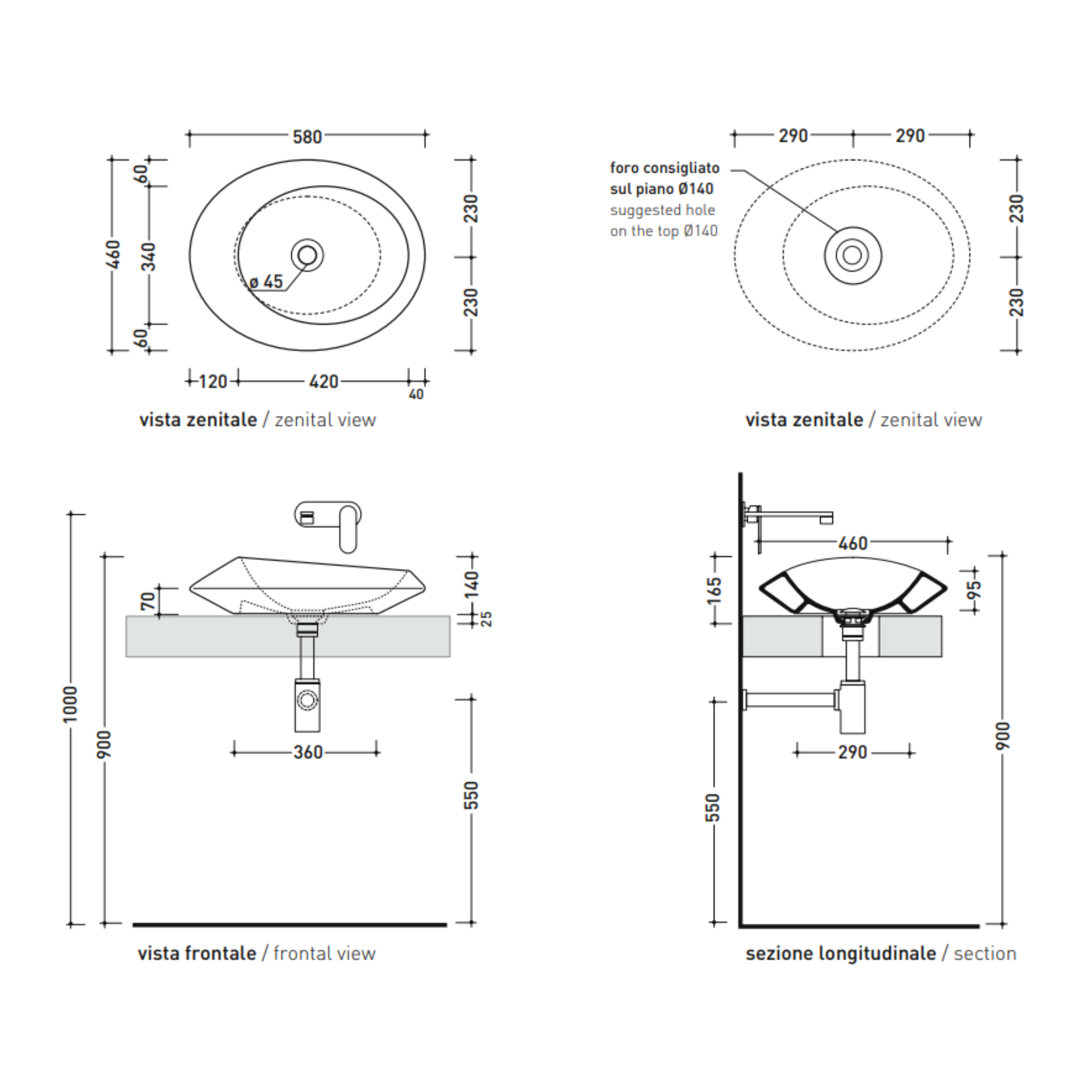 Flaminia SPIRE 58 SP58A lavabo da appoggio