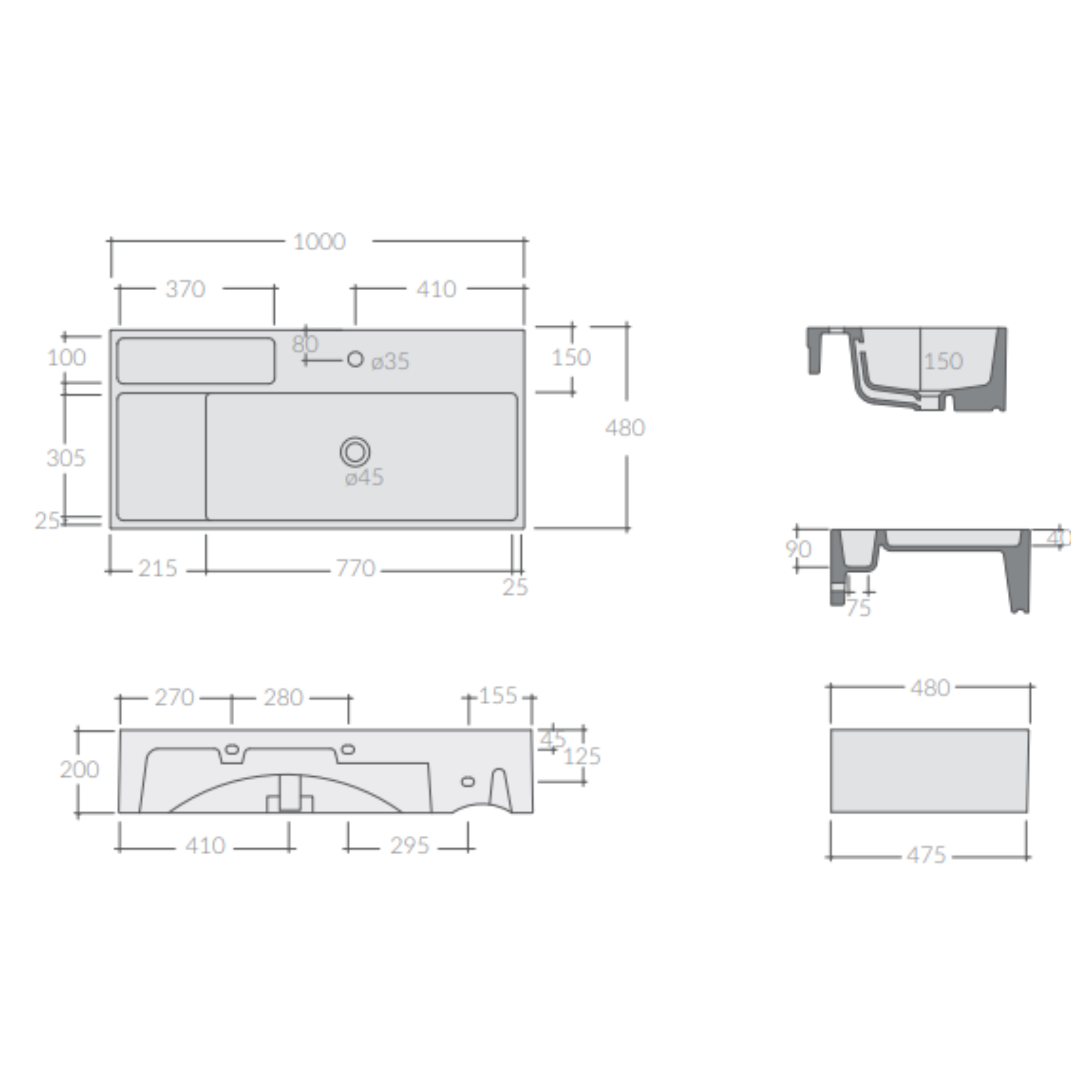 Galassia Next Narrow lavabo 100x48 da appoggio 7502