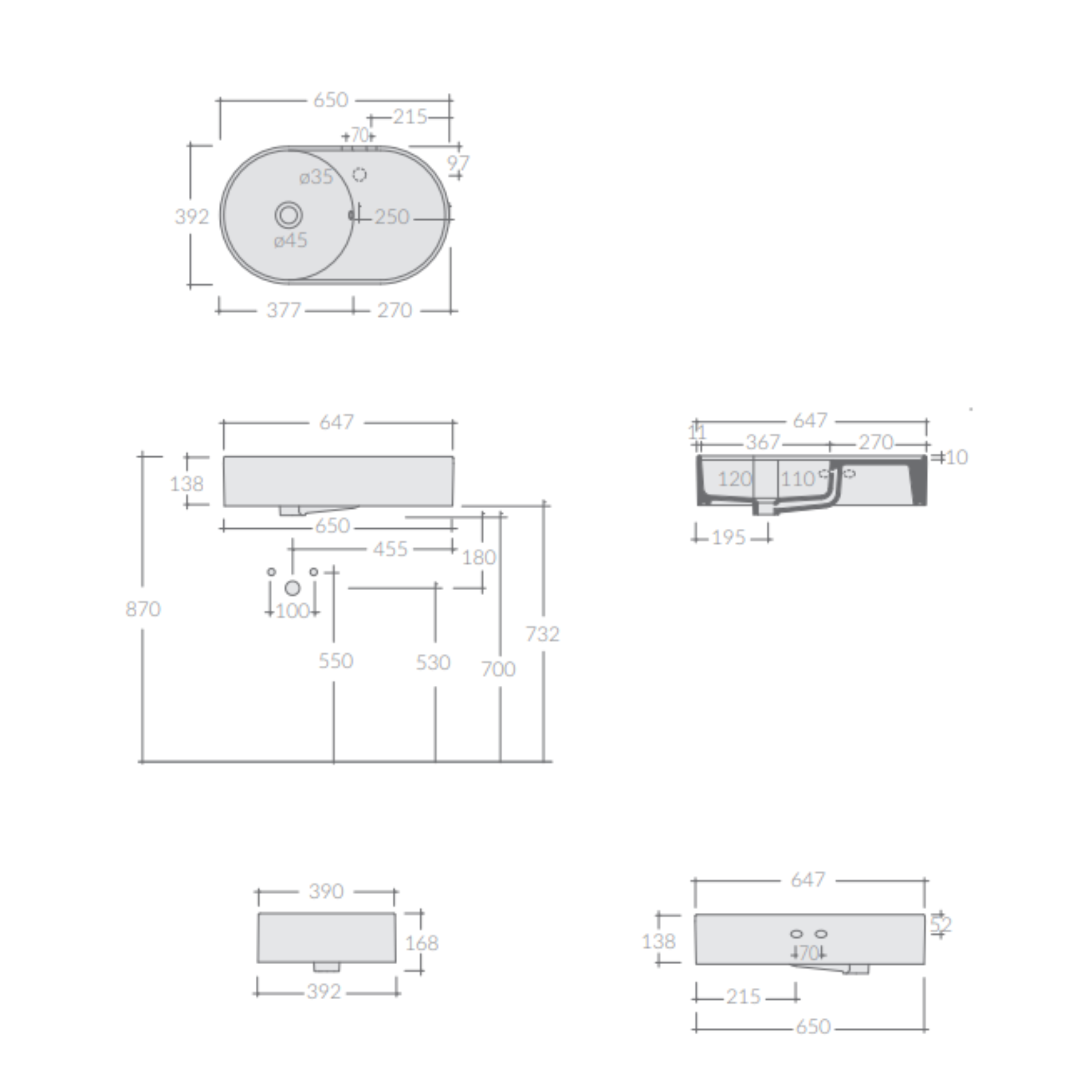 Galassia T65 7702 lavabo sospeso 65x39