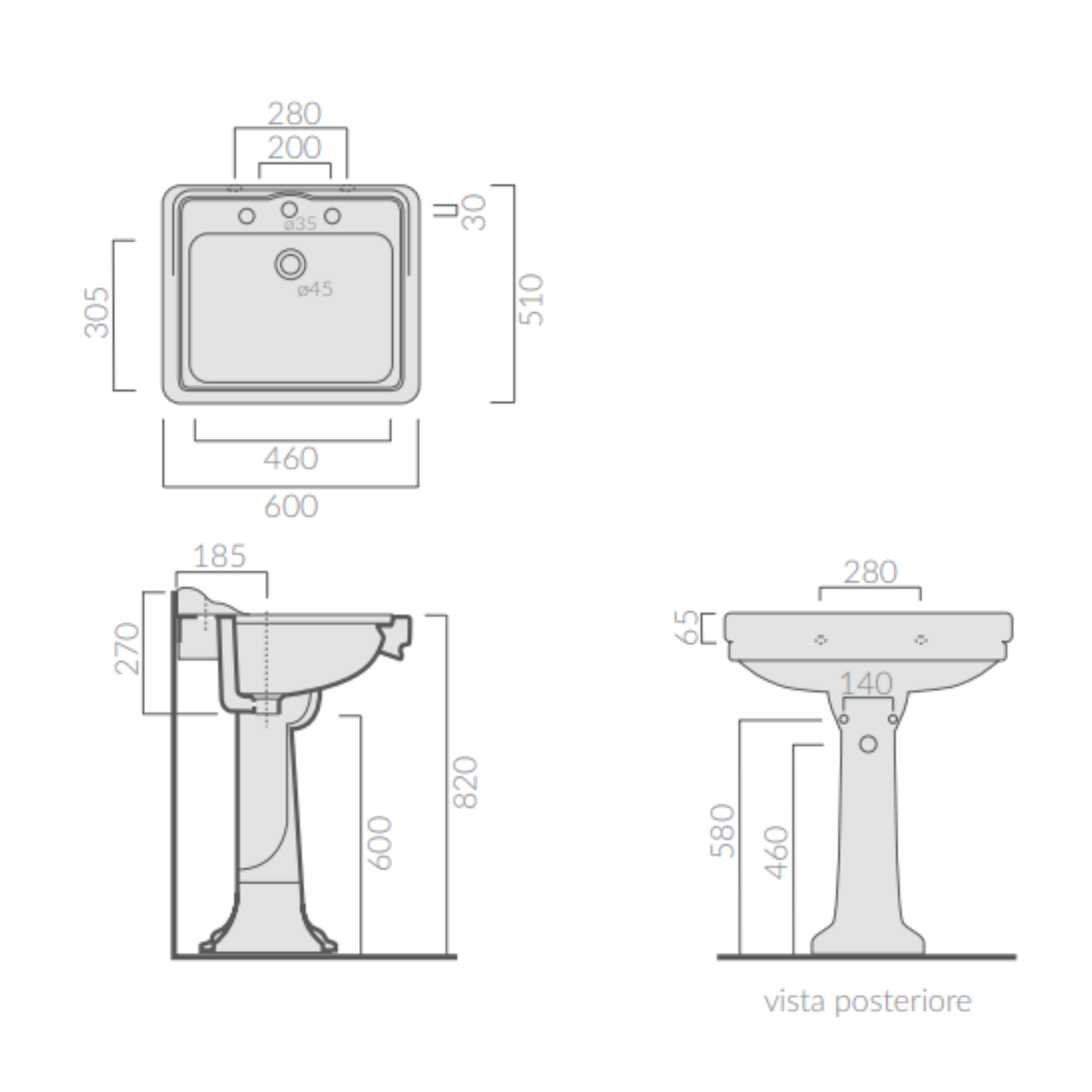 Galassia Ethos 8416M lavabo 60 cm con spalliera