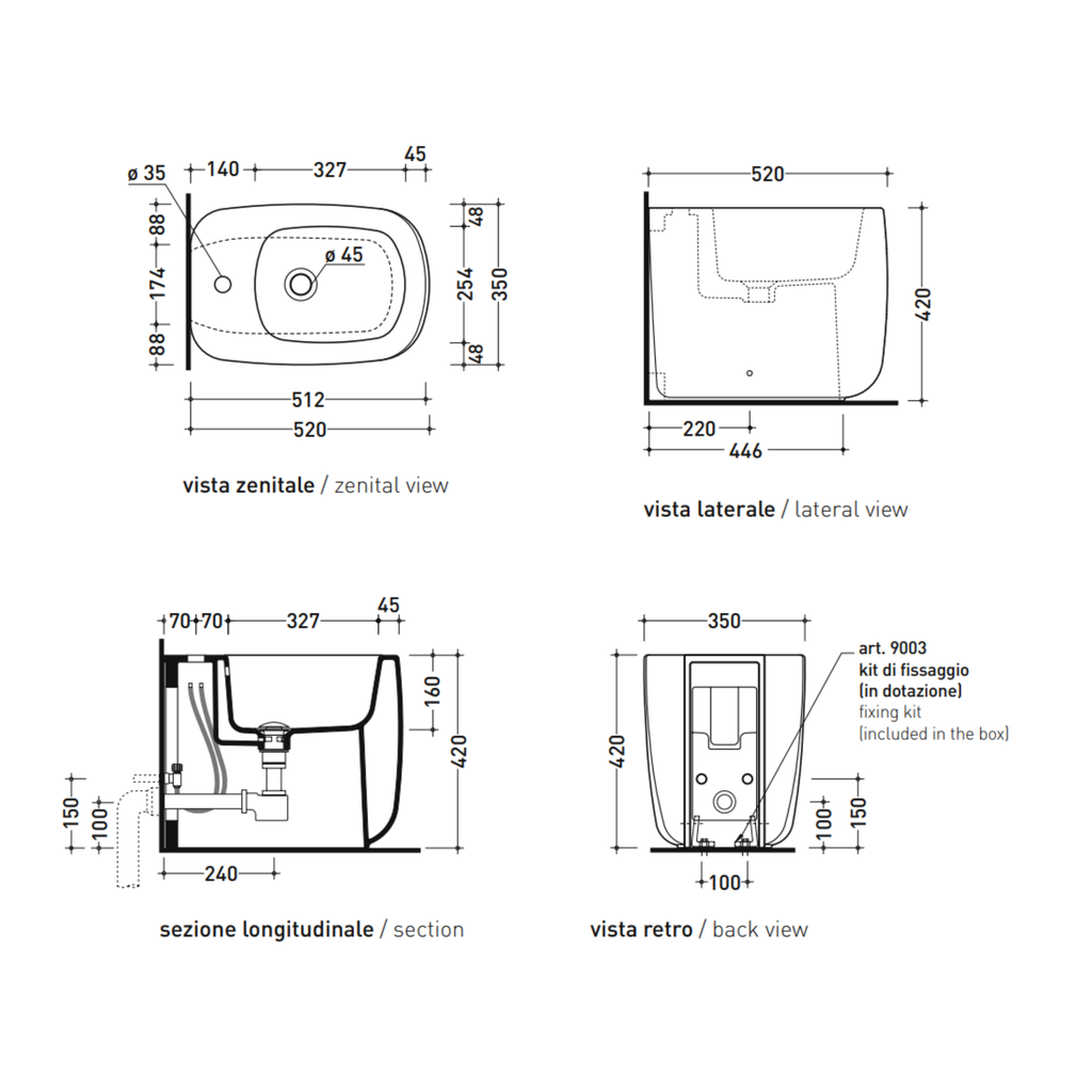 Flaminia Monò MN217 bidet filo muro