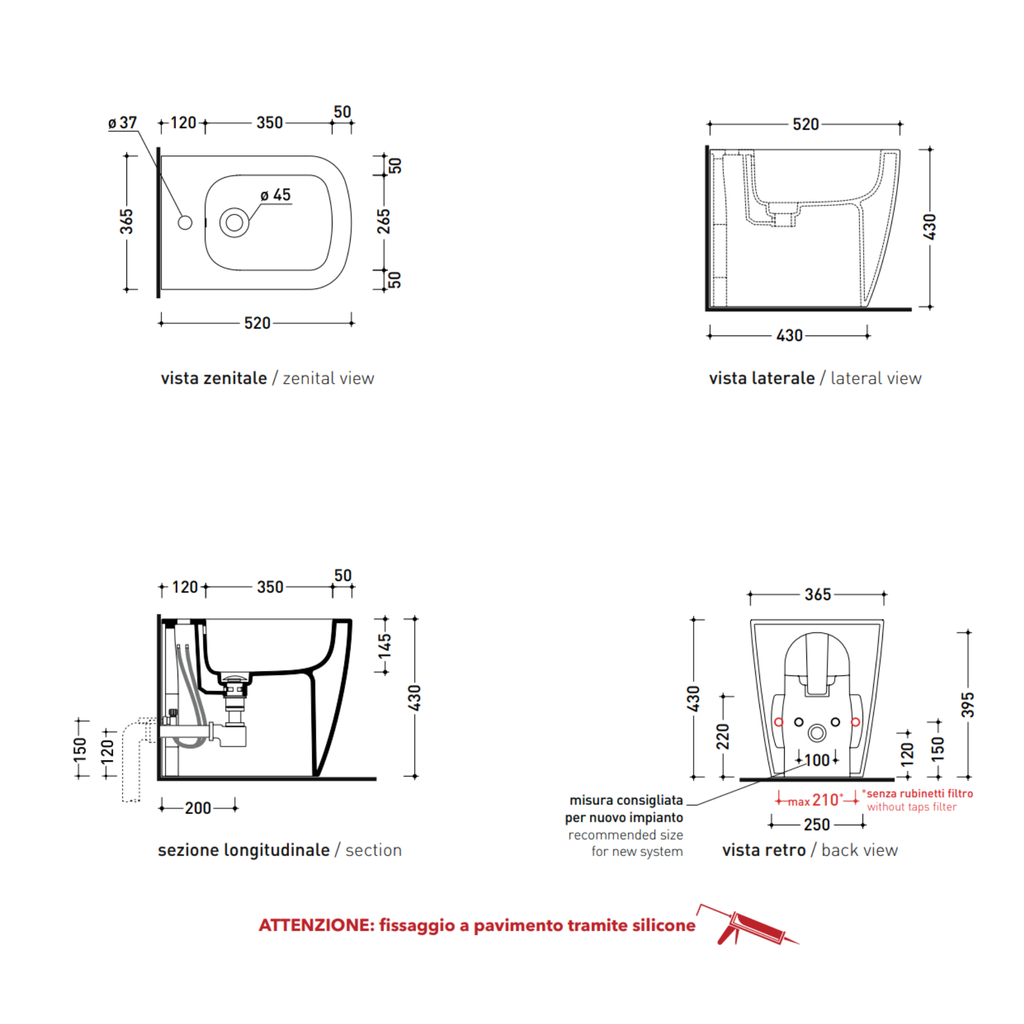 Flaminia Play PY217 bidet filo muro