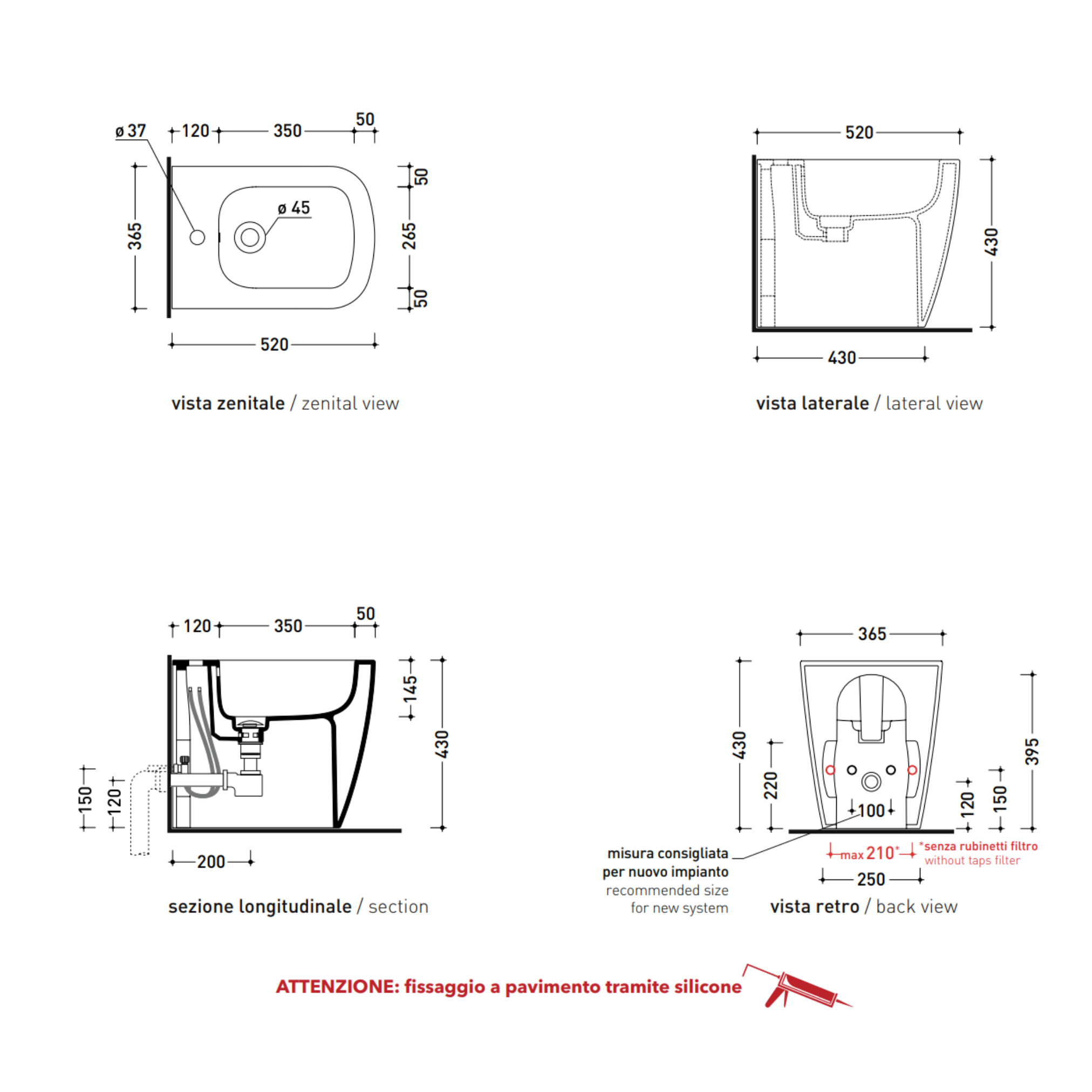 Flaminia Play PY217 bidet filo muro