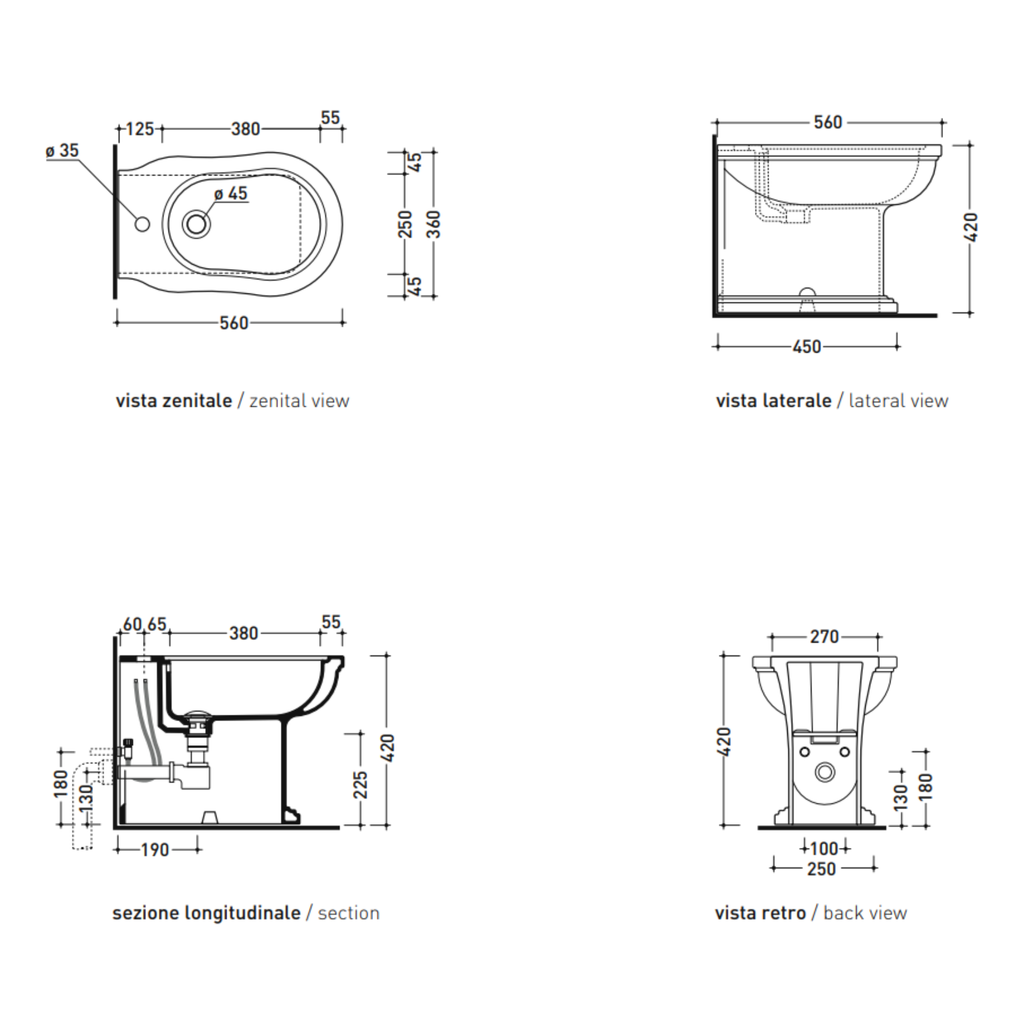 Flaminia Efi EF217 bidet filo muro