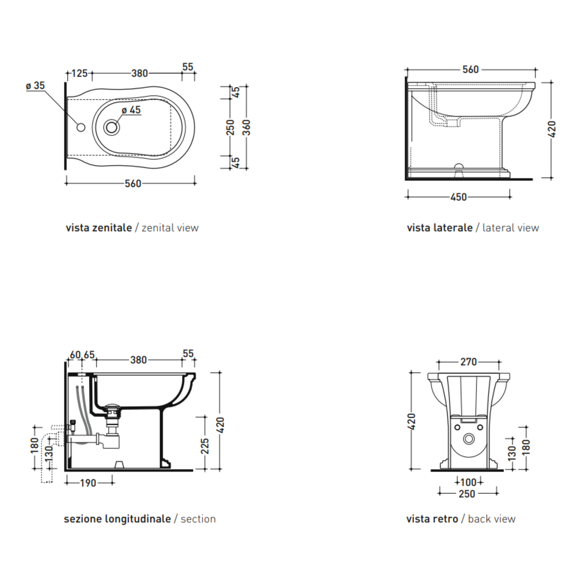 Flaminia Efi EF217 bidet filo muro