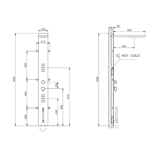 Colonna doccia termostatico coax con doccetta e soffione anticalcare Cromo - Treemme Shower And Thermostatic