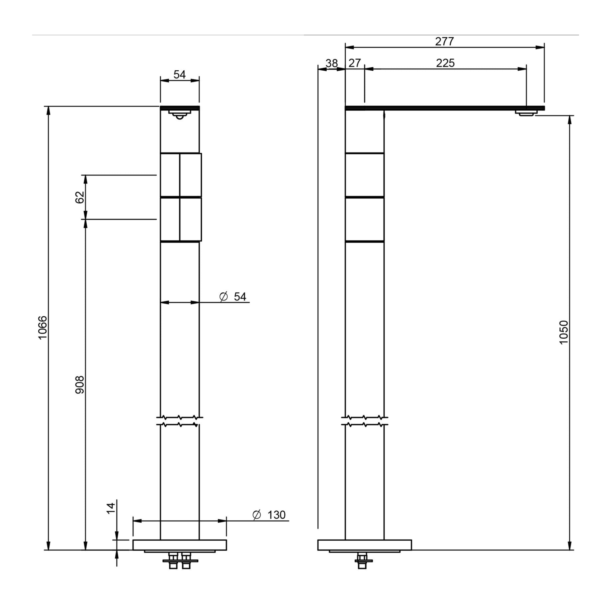 Miscelatore lavabo 2 maniglie da terra 1050 (Cod. RWIT-2582-IS-05) - Treemme 5Mm