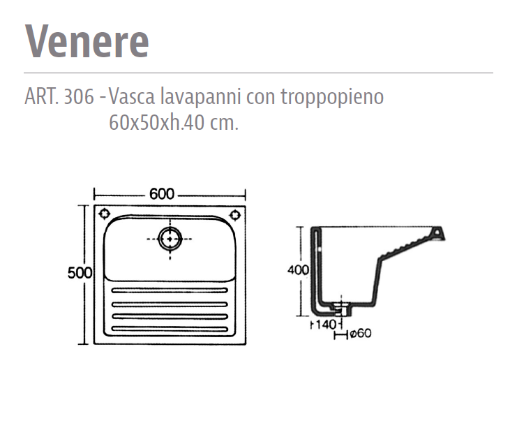 Lavatoio in Ceramica con Strofinatoio Venere 60x50 (Art. 306) - Ceramiche Affatato