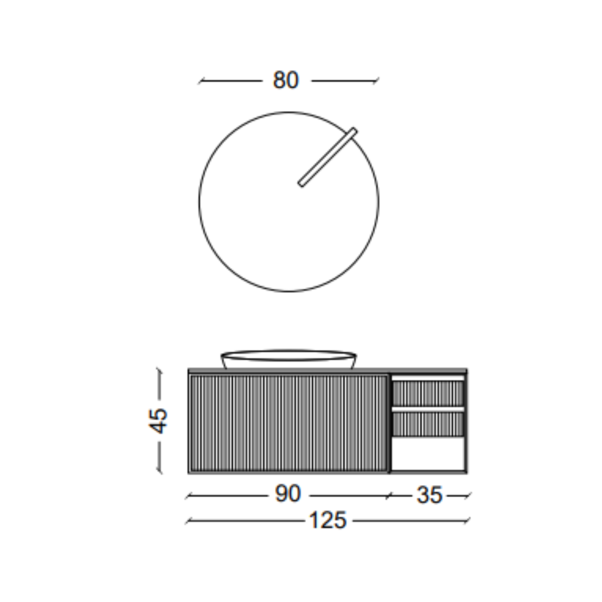 Mobile Lavabo Sospeso in Rovere con Lavabo Integrato D15 H 45 x L 90+35 - Mobiltesino