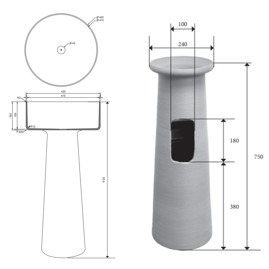 Lavabo Freestanding Index Terra Pedestal - Made in Italy