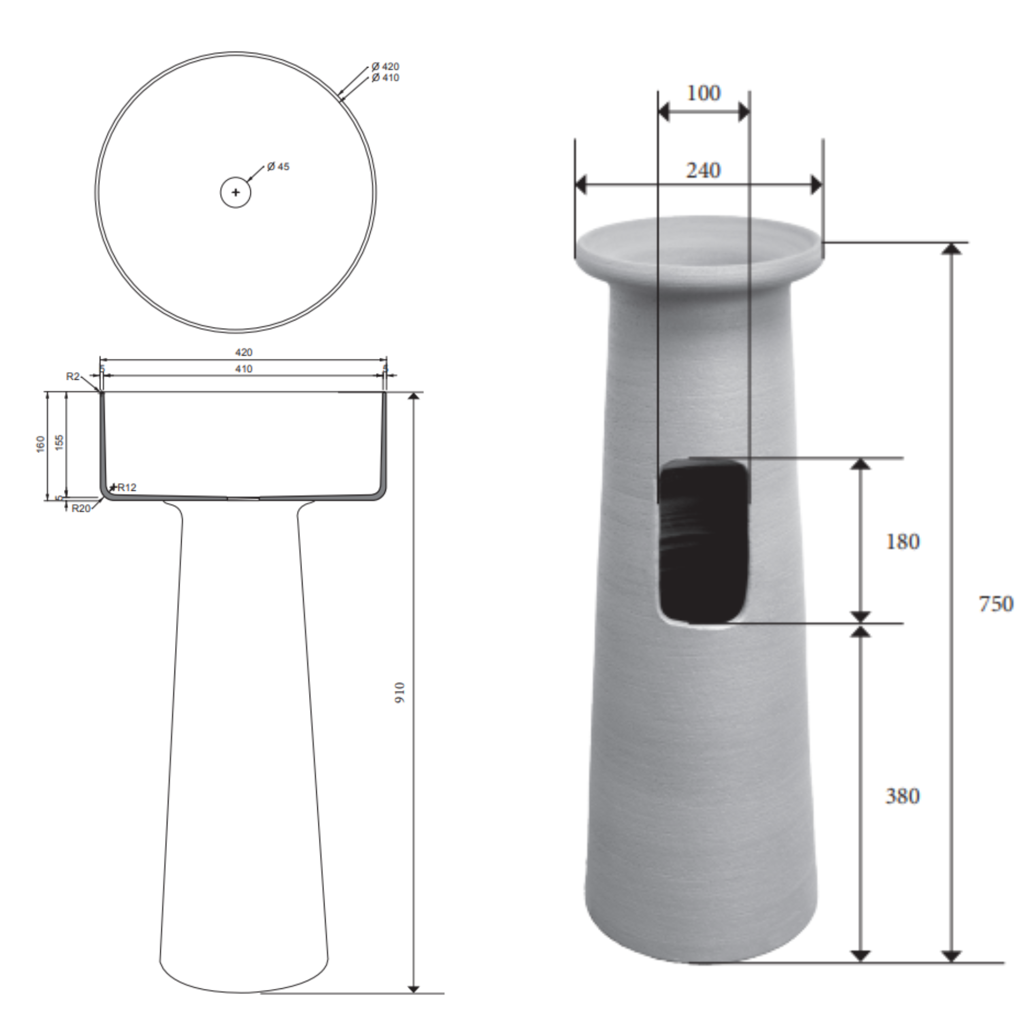 Lavabo Freestanding Index Terra Pedestal - Made in Italy