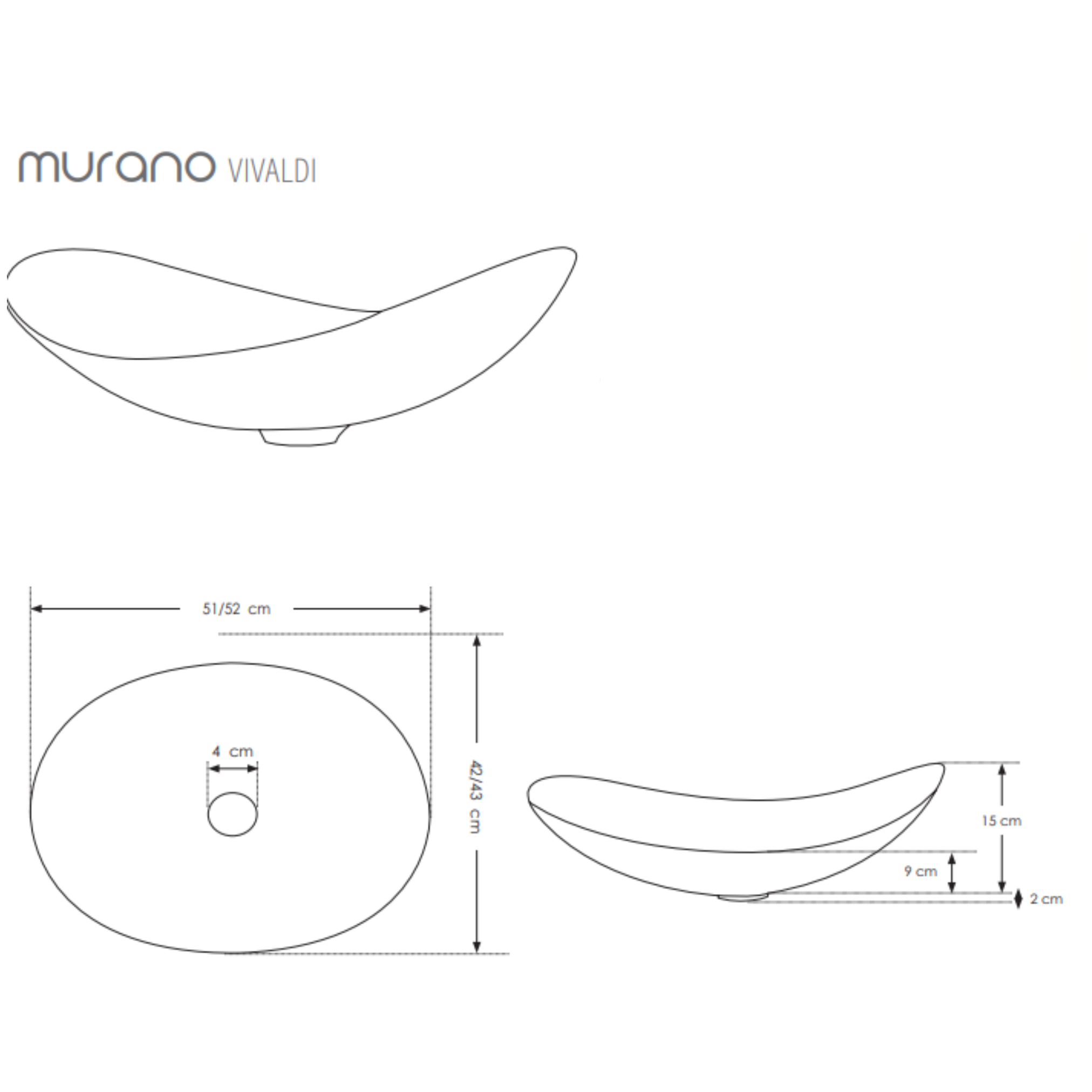 Lavabo da Appoggio Murano Vivaldi in Vetro Lavorato a Mano - Made in Italy