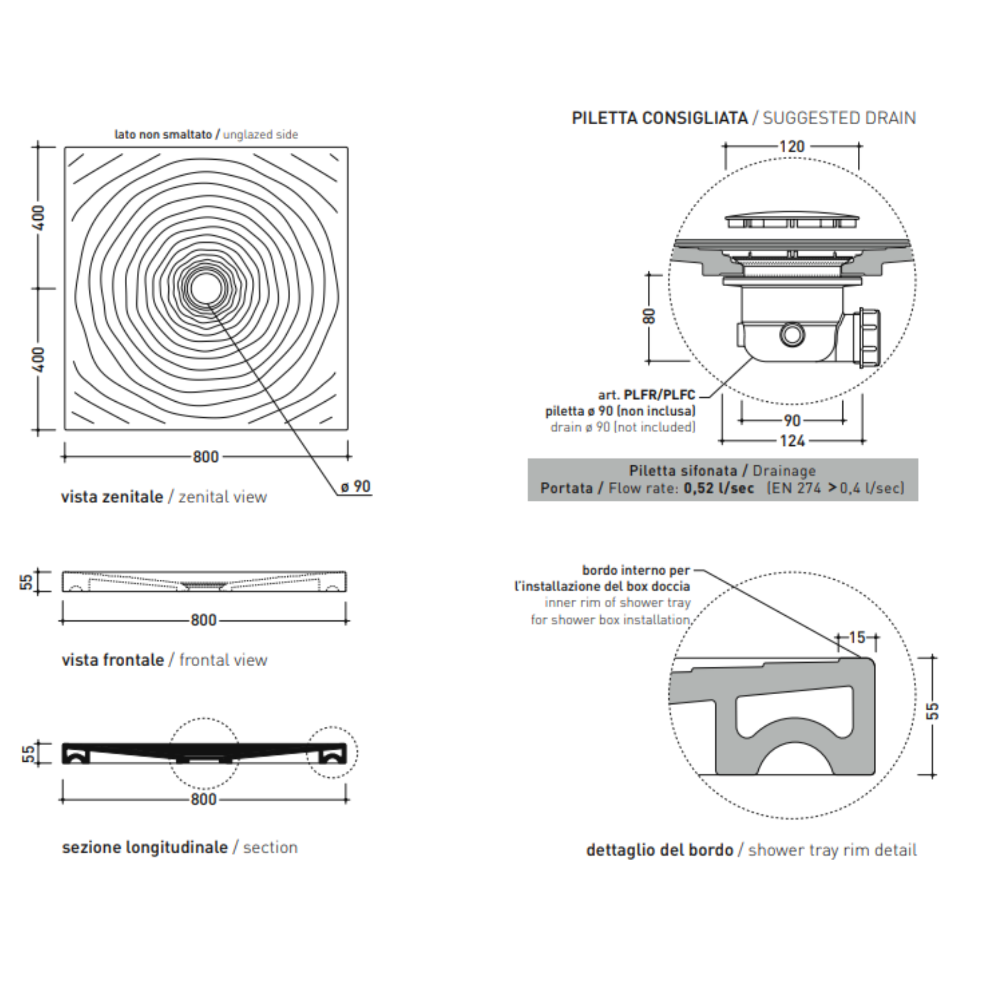 Piatto Doccia in Ceramica Water Drop 80x80 - DR80 Ceramica Flaminia