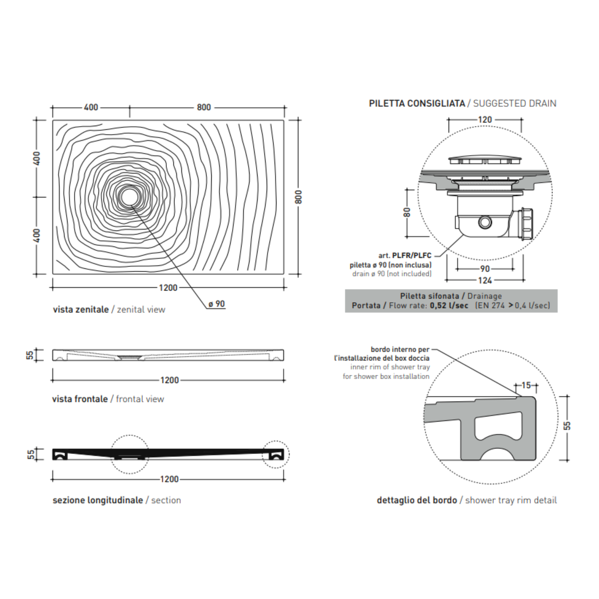 Piatto Doccia in Ceramica Water Drop 80x120 Bianco Lucido (Cod. DR120) - Ceramica Flaminia