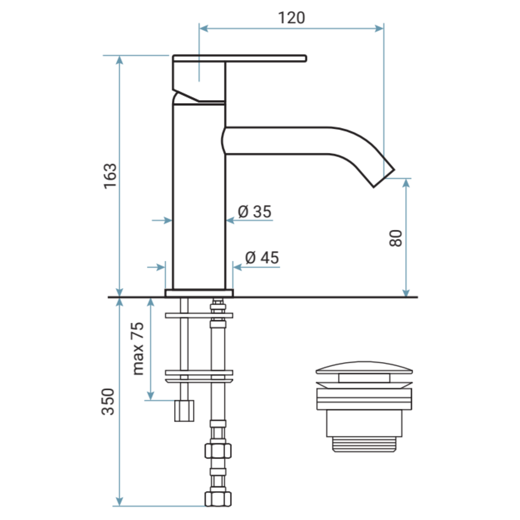 Miscelatore lavabo in acciaio inox con scarico click clack (Cod. 85003IN) - Emmevi Filoinox
