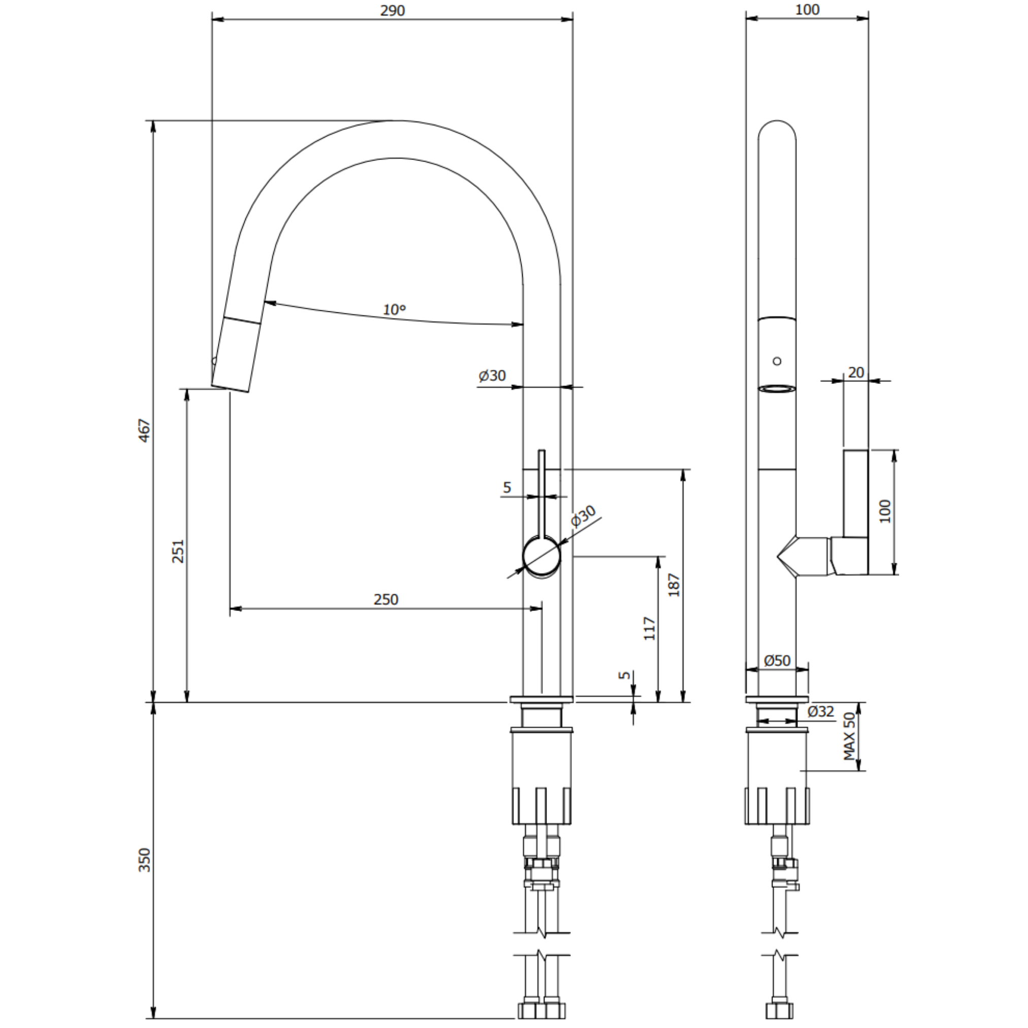 Miscelatore monocomando lavello monoforo con doccetta estraibile pull-down a due funzioni cromo (Cod. OL3027) - Italmix