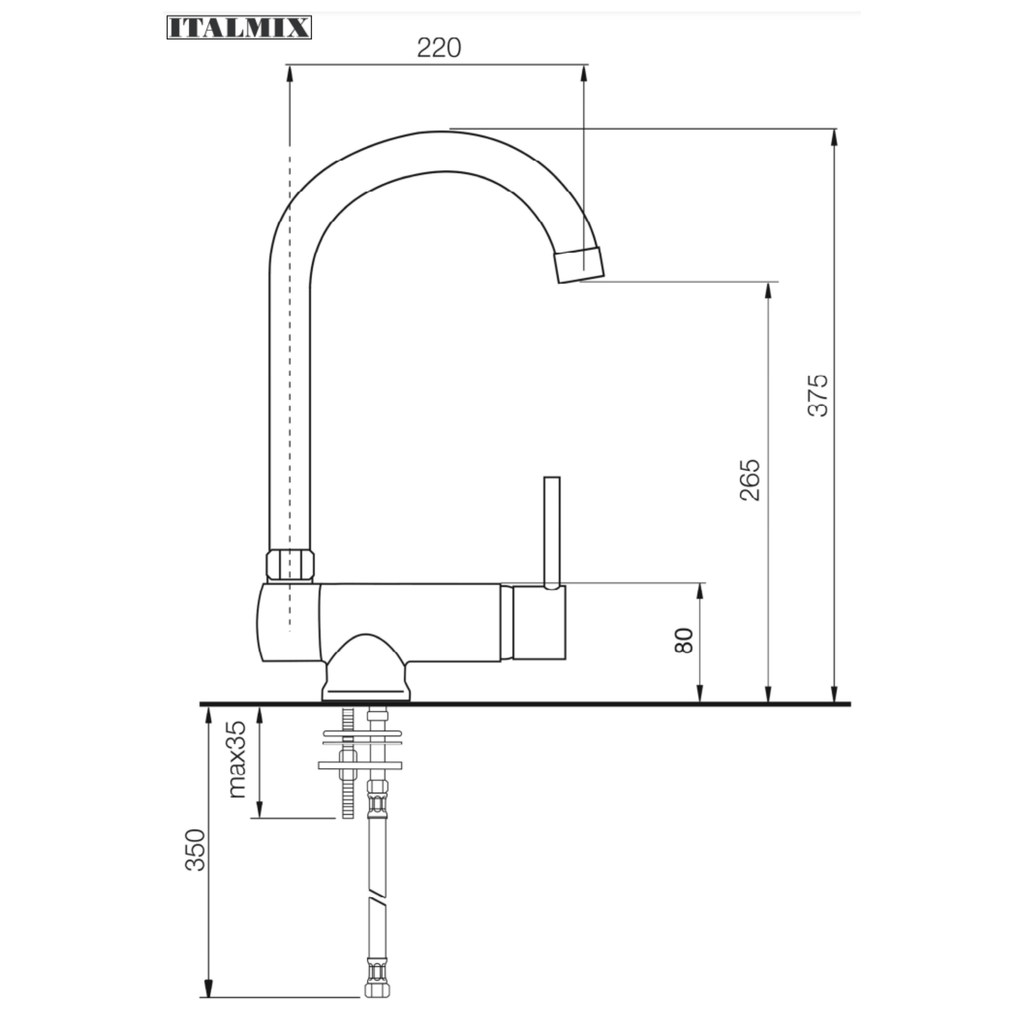 Miscelatore monocomando lavello sottofinestra canna girevole cromo (Cod. ID0656) - Italmix