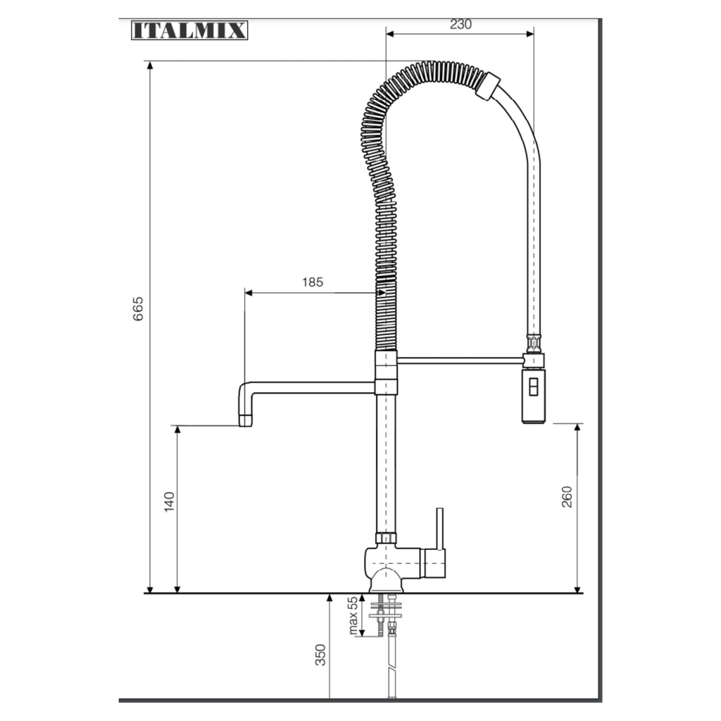 Miscelatore Lavello Monocomando con Molla h.665 mm e Canna Girevole Cromo (Cod. ID0615) - Italmix