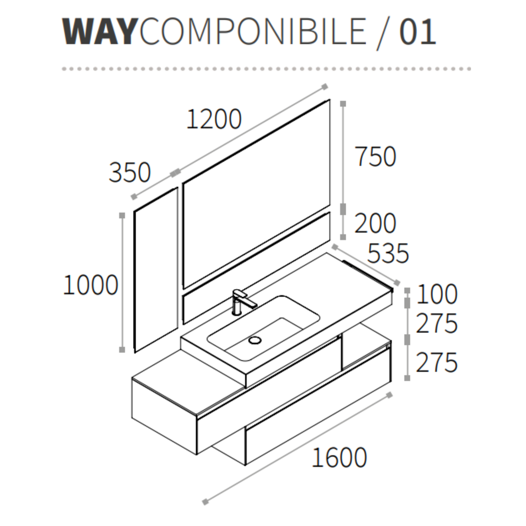 Mobile Berloni Bagno Way Componibile 01 - L 120+120+120 cm