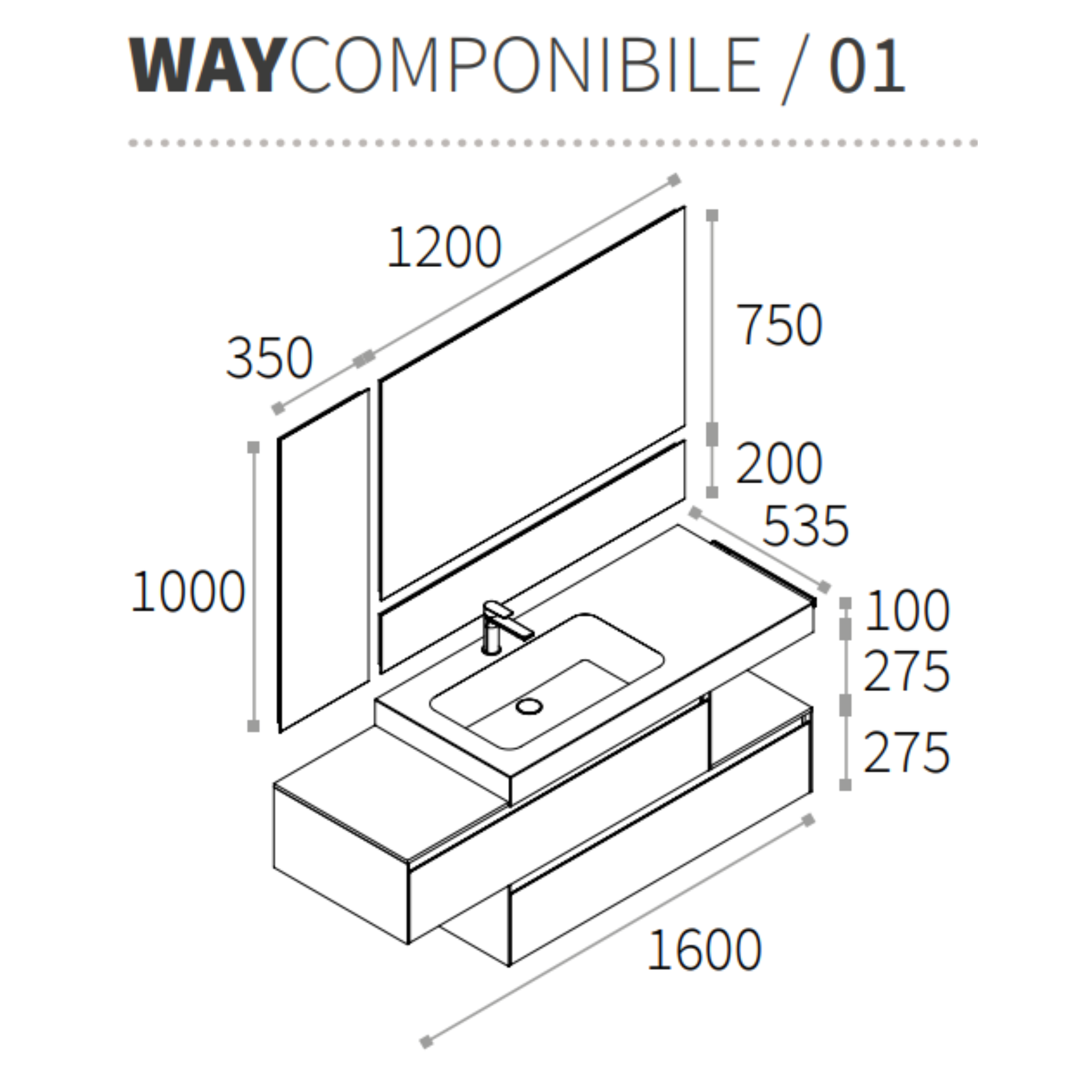 Mobile Berloni Bagno Way Componibile 01 - L 120+120+120 cm