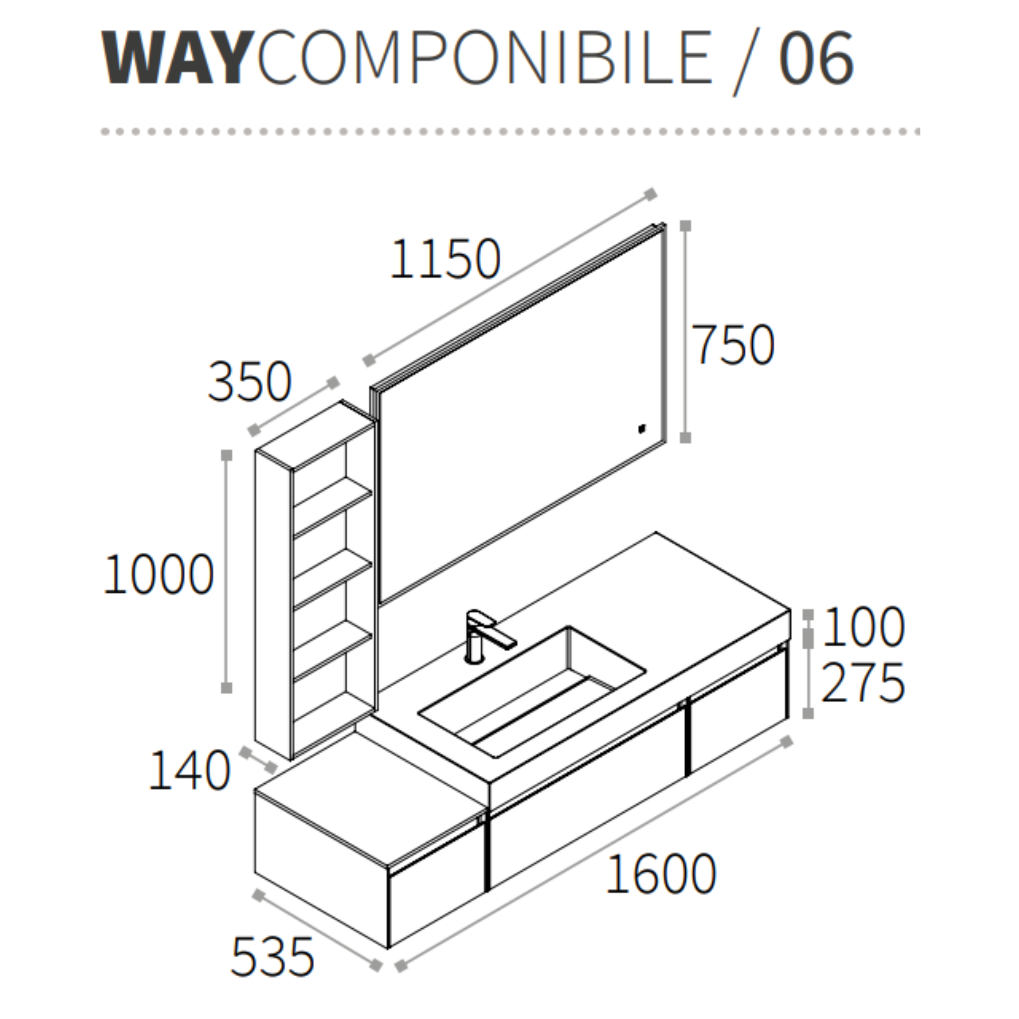 Mobile Berloni Bagno Way Componibile 06 - L 160 cm