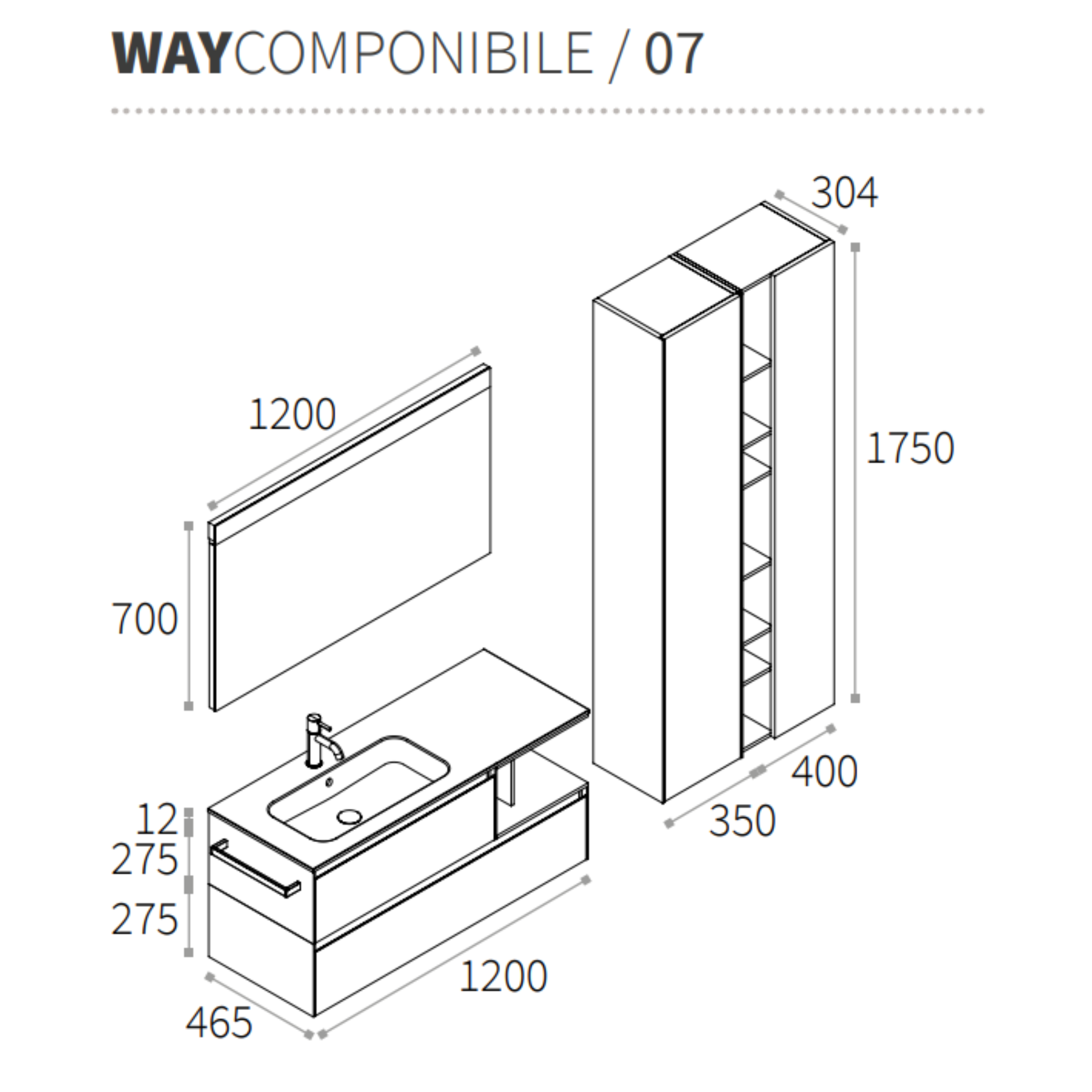Mobile Berloni Bagno Way Componibile 07 - L 120+35+40 cm