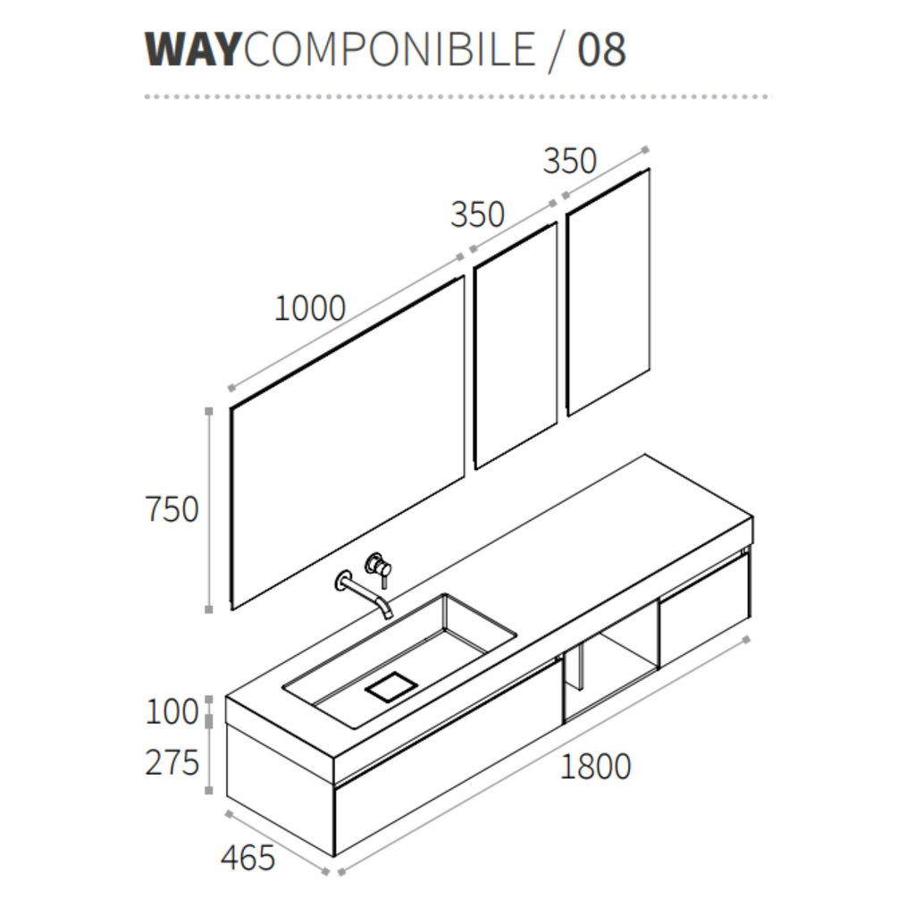 Mobile Berloni Bagno Way Componibile 08 - L 180 cm