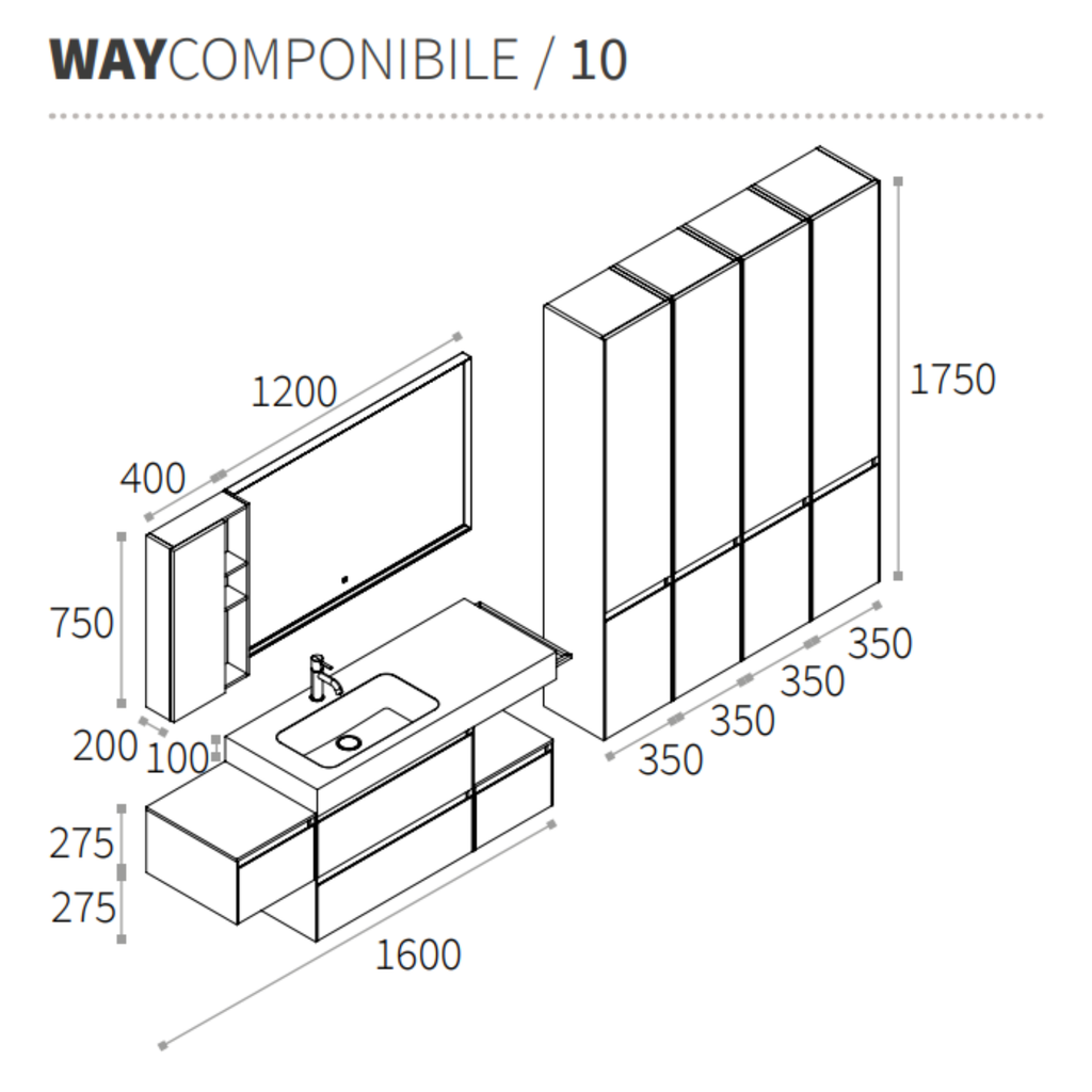 Mobile Berloni Bagno Way Componibile 10 - L 160 cm