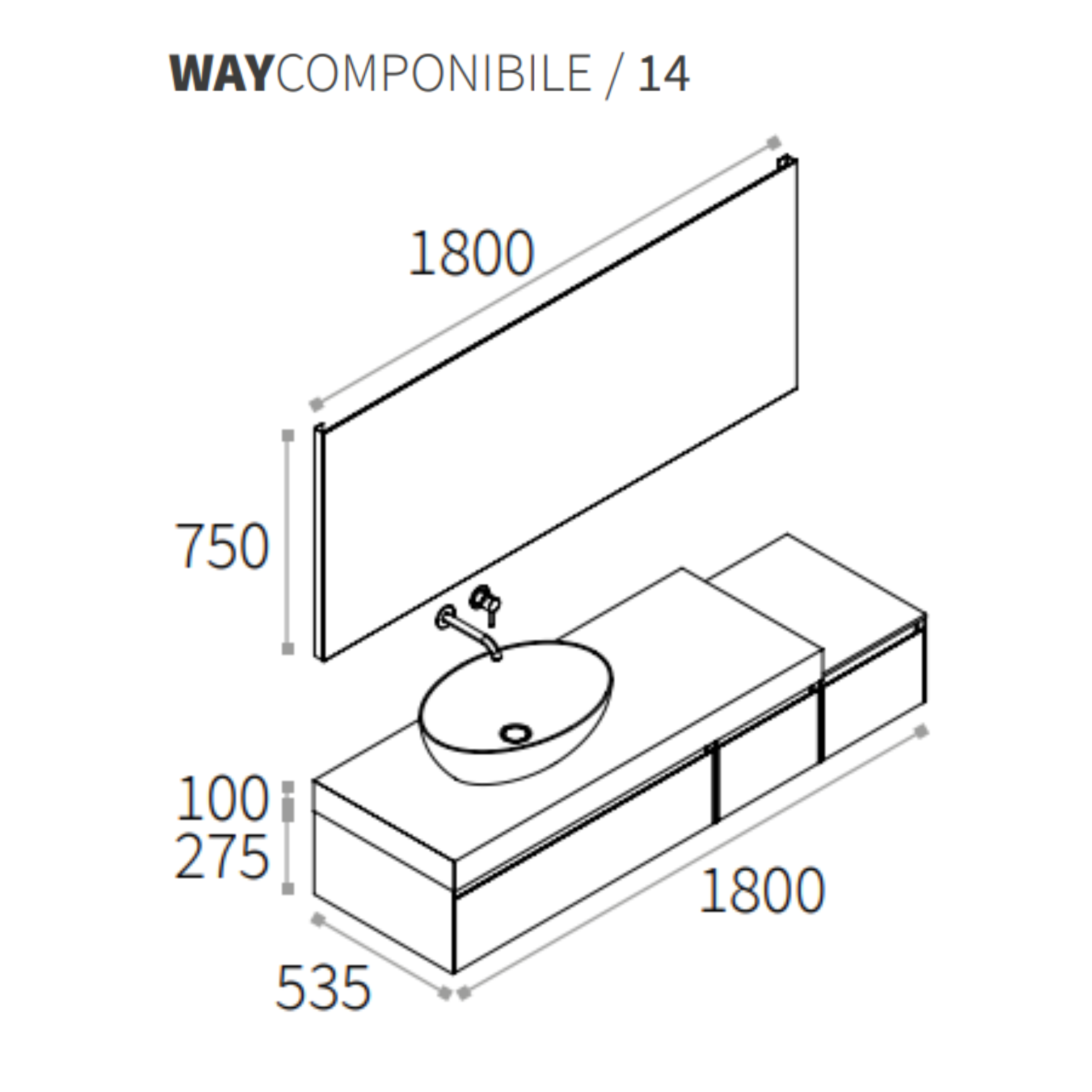Mobile Berloni Bagno Way Componibile 14 - L 180 cm