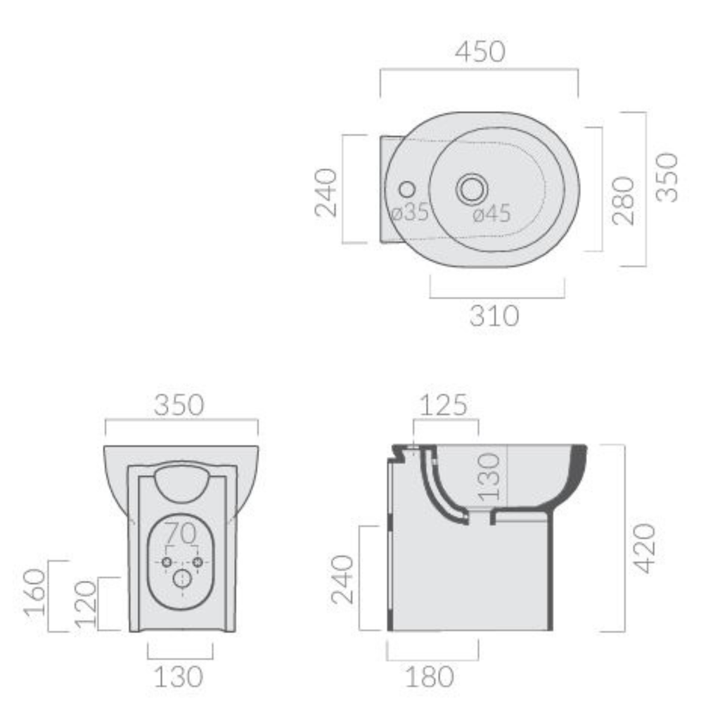 Bidet a terra compatto M2 da 45 cm - Affatato