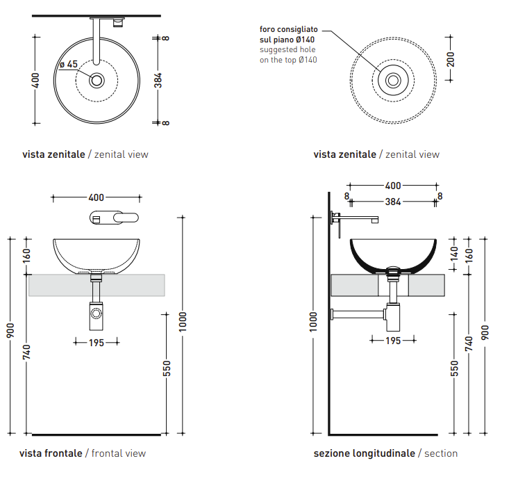 Flaminia APPLIGHT 40 lavabo 40 cm da appoggio AP40A