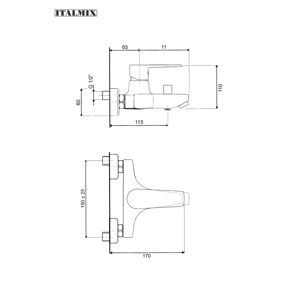 Miscelatore monocomando vasca esterno con set doccia incluso cromo (Cod. UN0101) - Italmix Unica