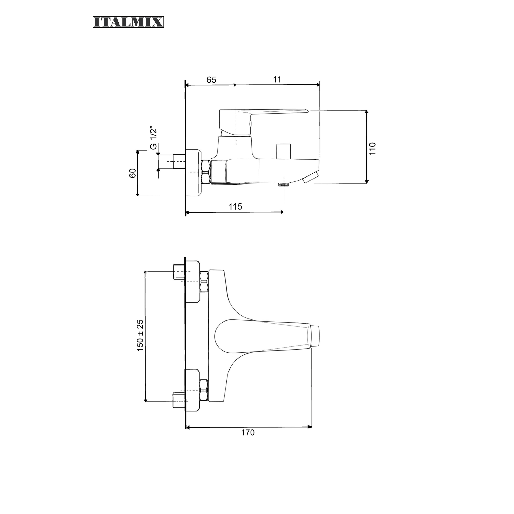 Miscelatore monocomando vasca esterno con set doccia incluso cromo (Cod. UN0101) - Italmix Unica