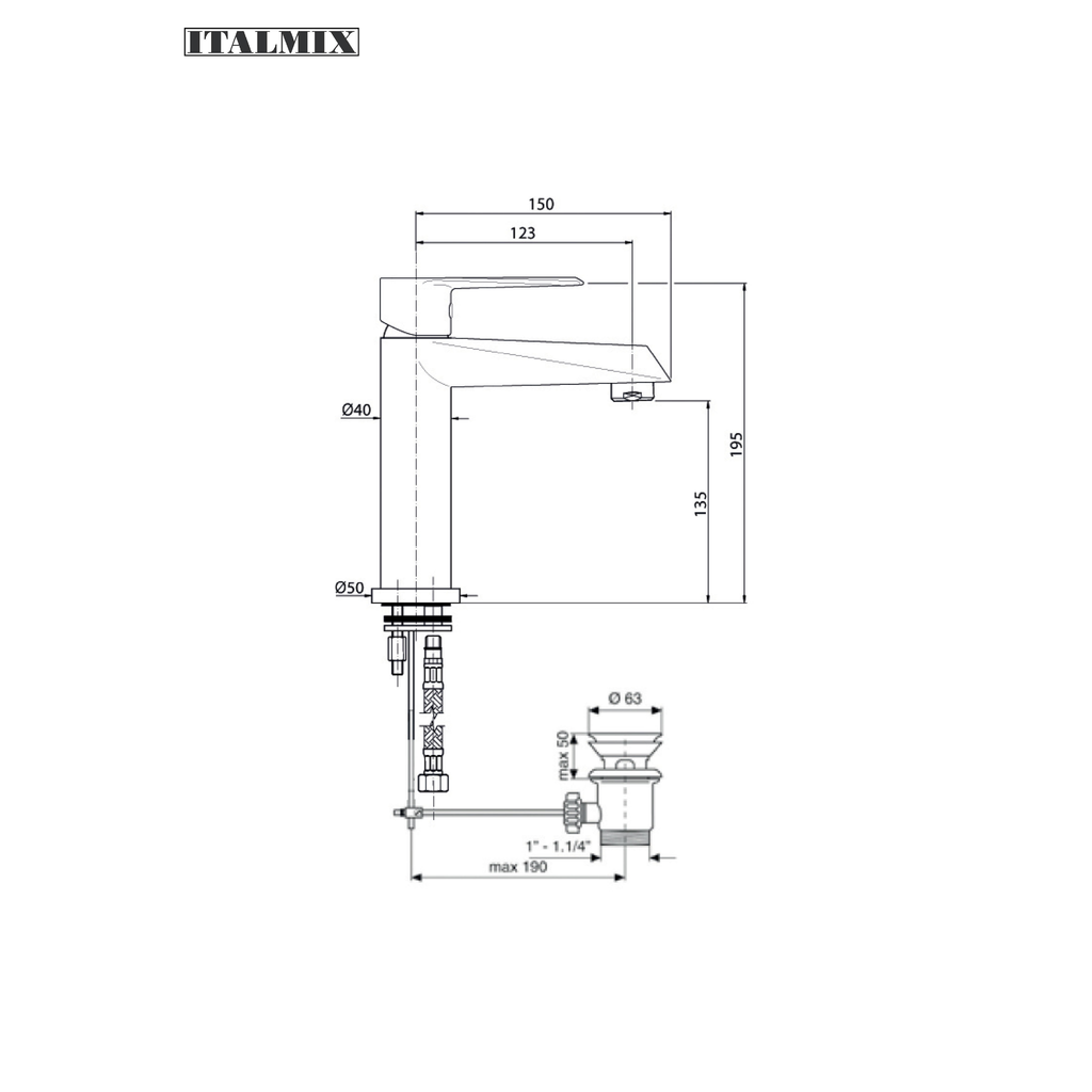 Miscelatore lavabo con scarico automatico cromo (Cod. UN0200) - Italmix Unica