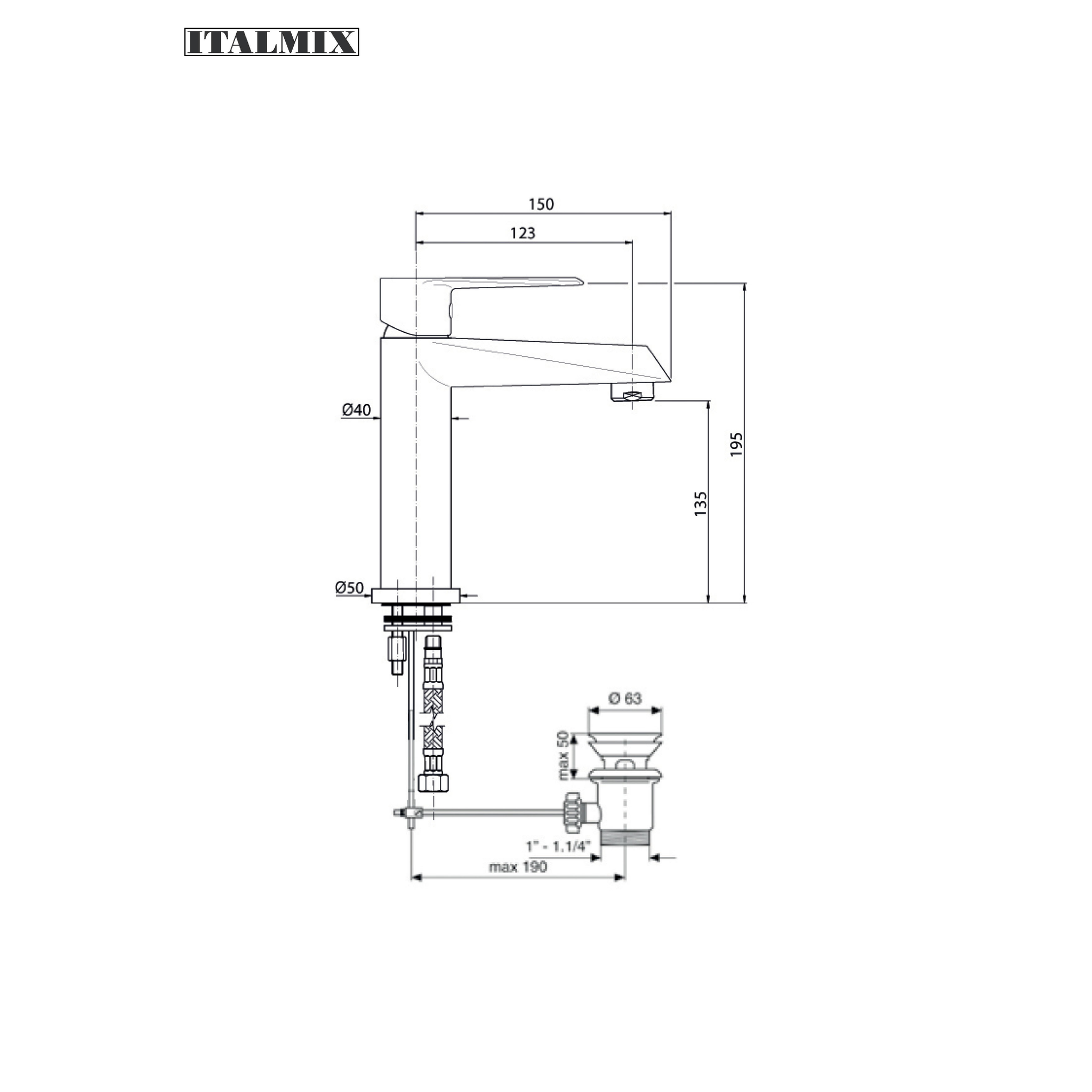 Miscelatore lavabo con scarico automatico cromo (Cod. UN0200) - Italmix Unica