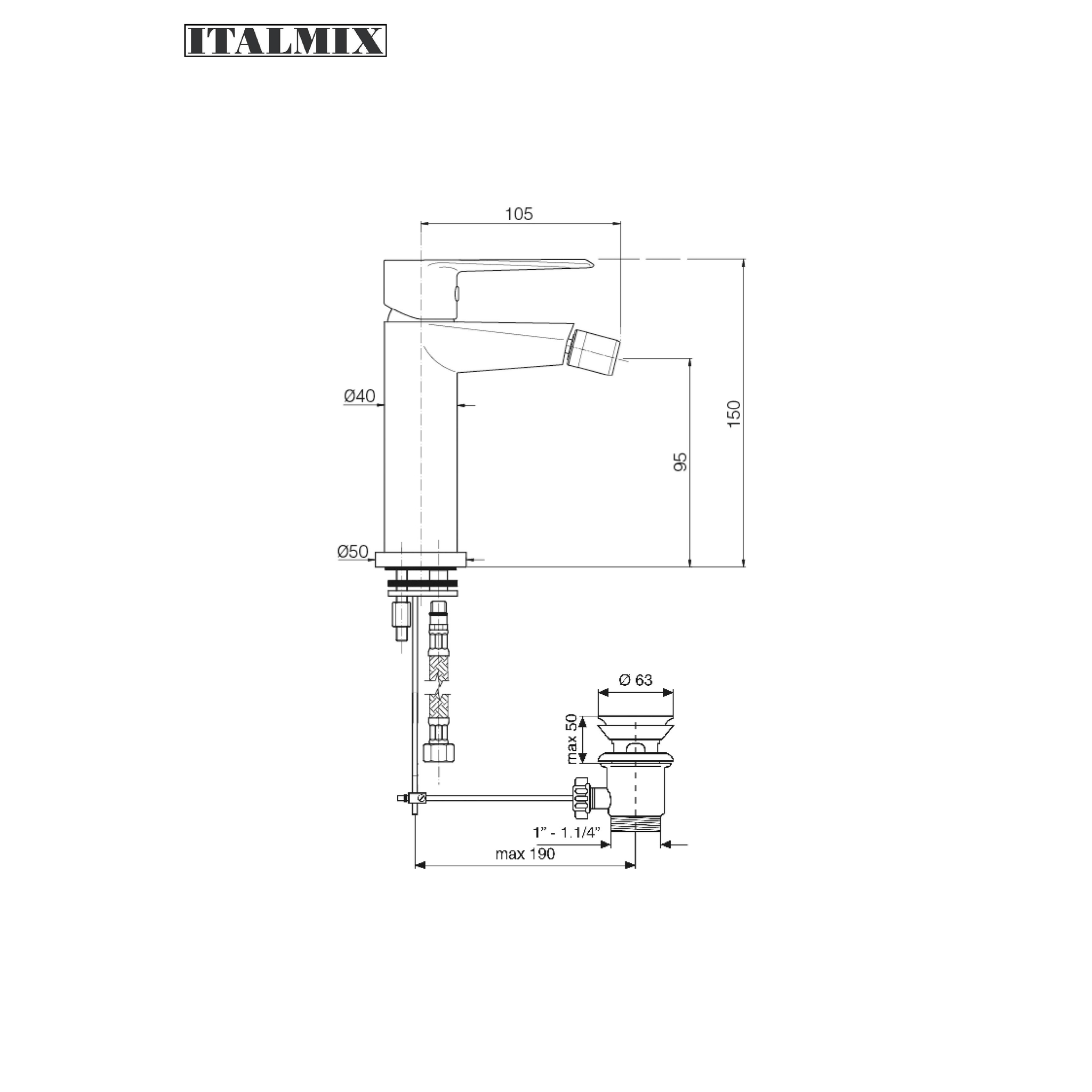 Miscelatore monocomando bidet con scarico automatico cromo (Cod. UN0300) - Italmix Unica